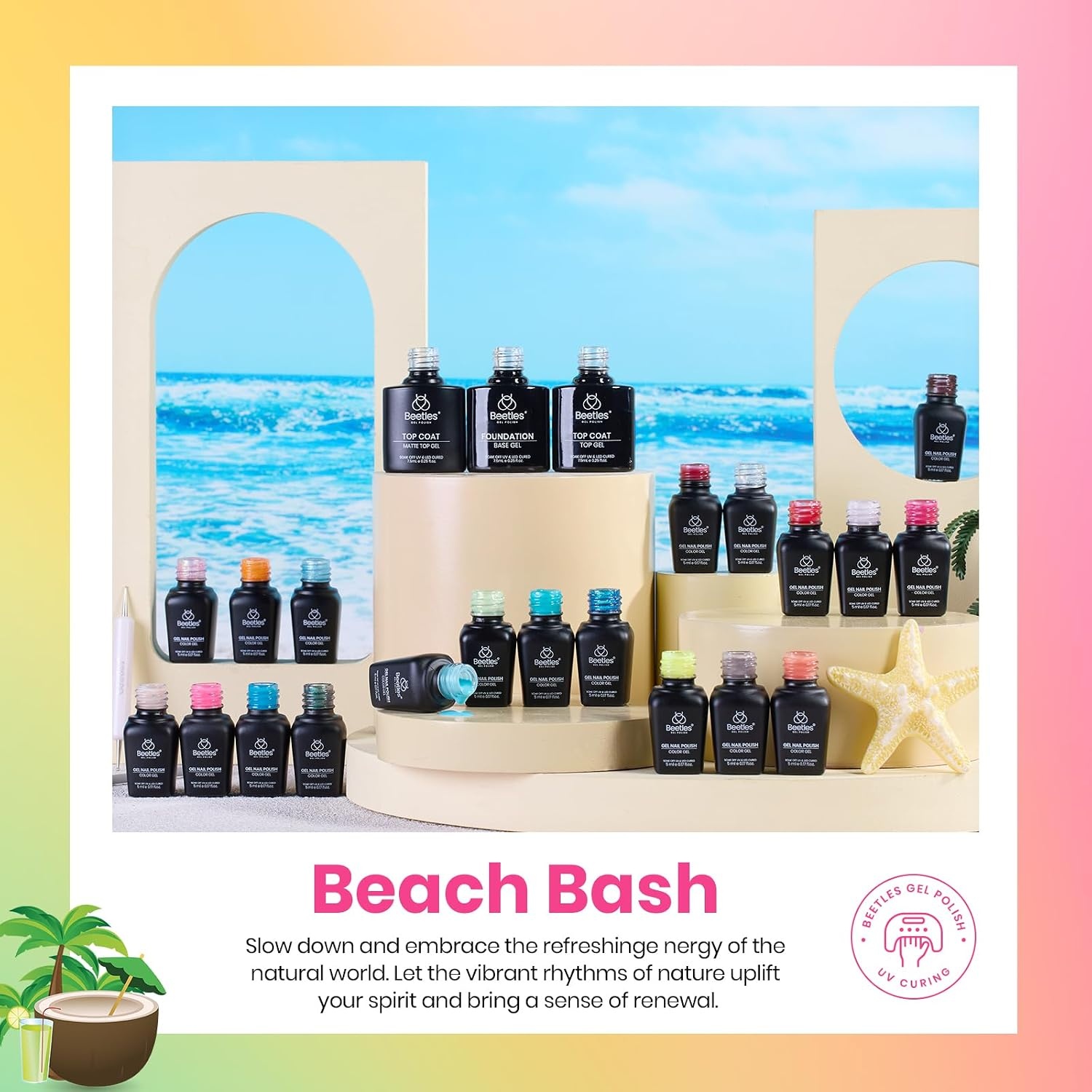 image:imageBeetles Gel Nail Polish Set 20 Colors Yellow Orange Burgundy Red Brown Black Green Gel Nail Polish Kit with Glossy Matte Gel Top Base Coat Soak Off Uv Manicure Gift for WomenBeach Bash