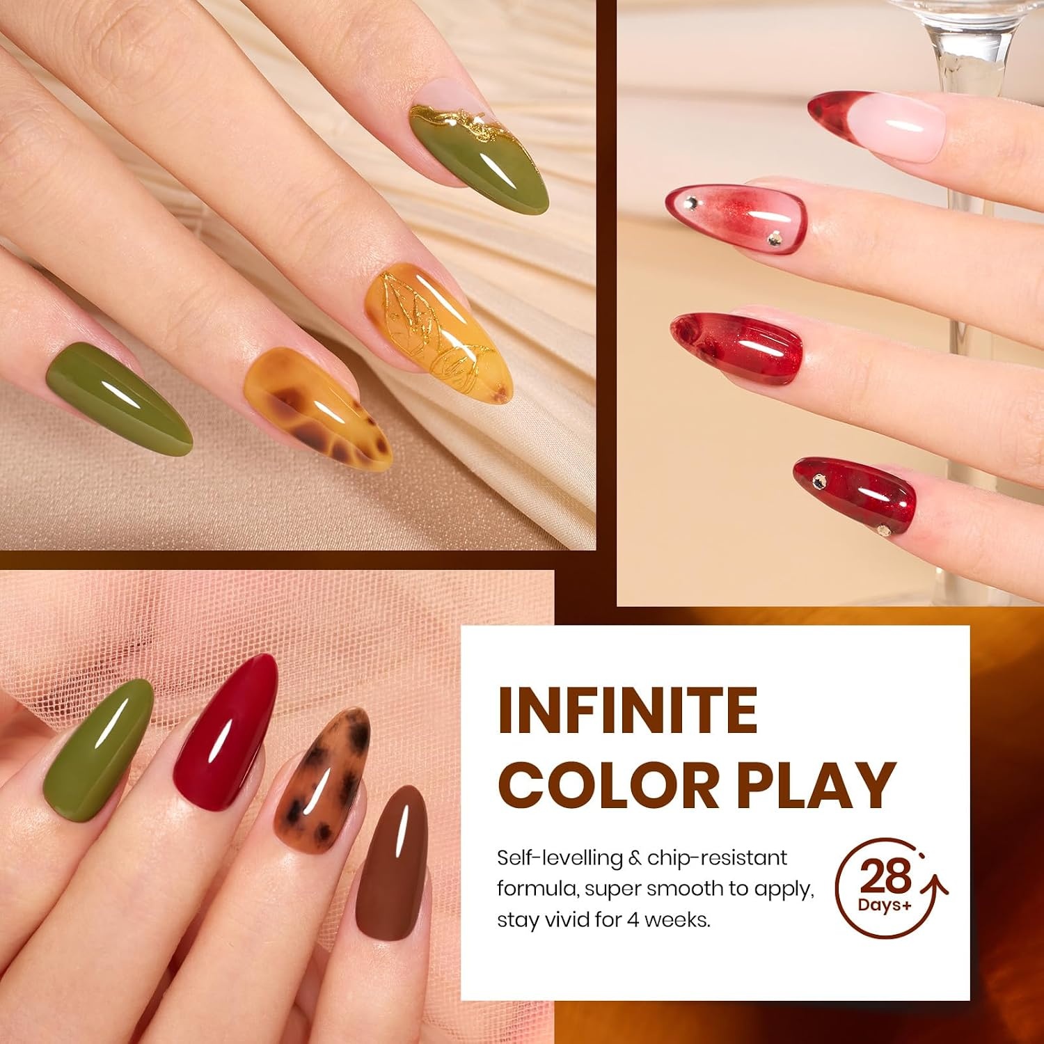 image:imageBeetles Gel Nail Polish Set 20 Colors Yellow Orange Burgundy Red Brown Black Green Gel Nail Polish Kit with Glossy Matte Gel Top Base Coat Soak Off Uv Manicure Gift for Women00 Amber Twilight