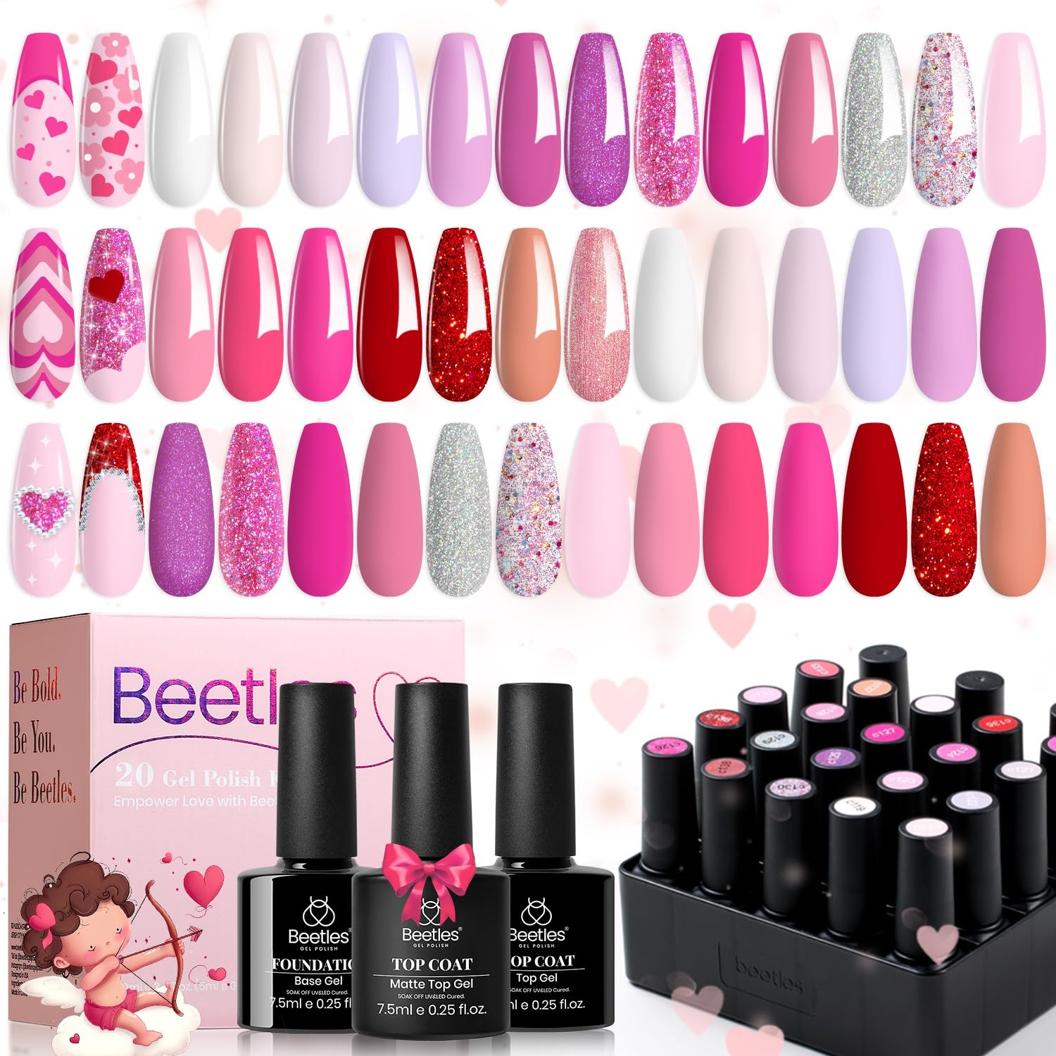 image:imageBeetles Gel Nail Polish Set 20 Colors Yellow Orange Burgundy Red Brown Black Green Gel Nail Polish Kit with Glossy Matte Gel Top Base Coat Soak Off Uv Manicure Gift for Women00 Alluring Sweetie