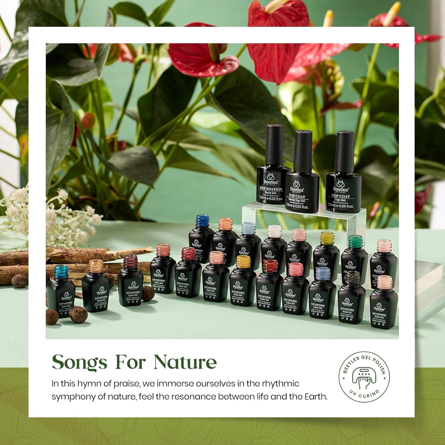 image:imageBeetles Gel Nail Polish Set 20 Colors Yellow Orange Burgundy Red Brown Black Green Gel Nail Polish Kit with Glossy Matte Gel Top Base Coat Soak Off Uv Manicure Gift for Women00 20 Colors Songs for Nature