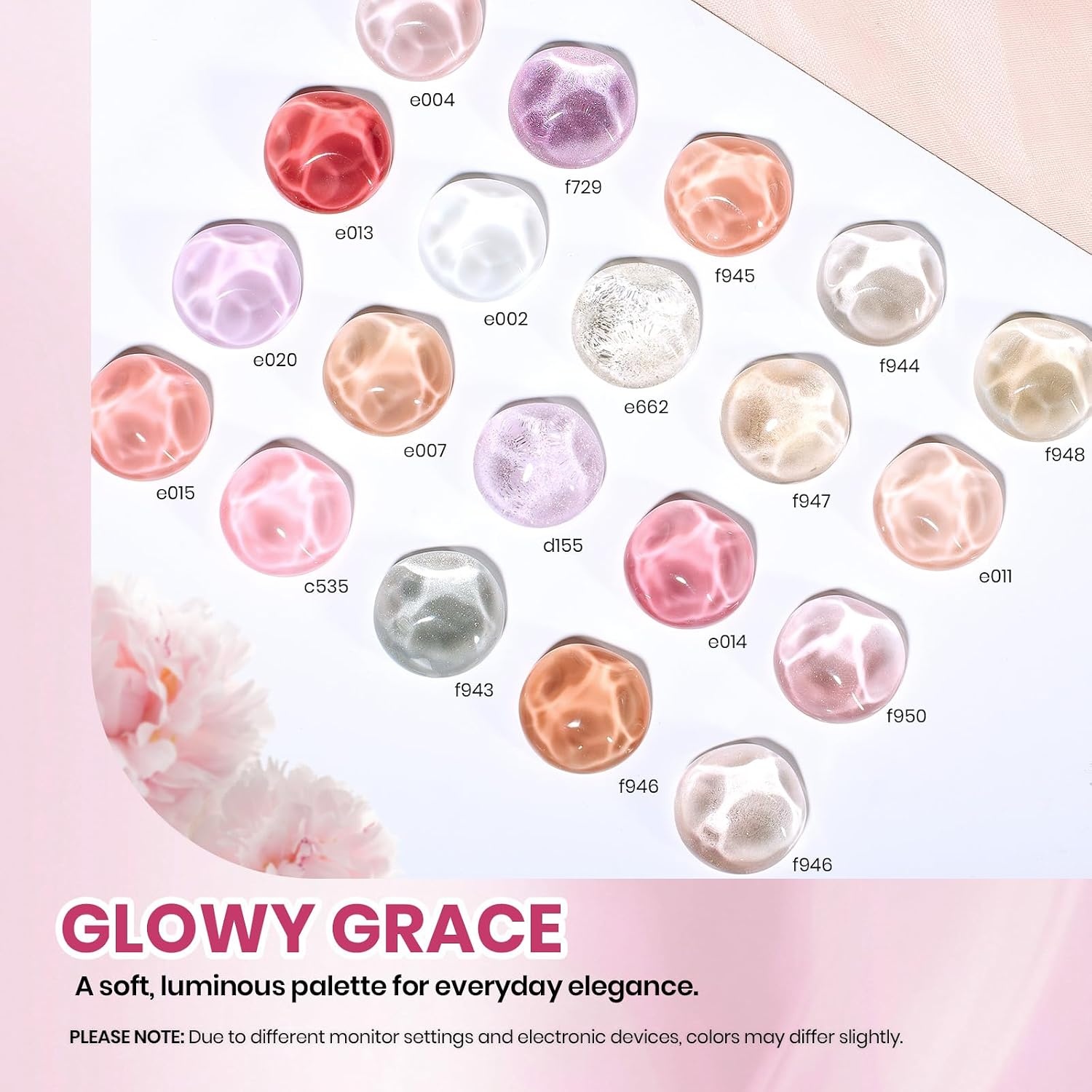 image:imageBeetles Gel Nail Polish Set 20 Colors Yellow Orange Burgundy Red Brown Black Green Gel Nail Polish Kit with Glossy Matte Gel Top Base Coat Soak Off Uv Manicure Gift for Women20 colors Glowy Grace