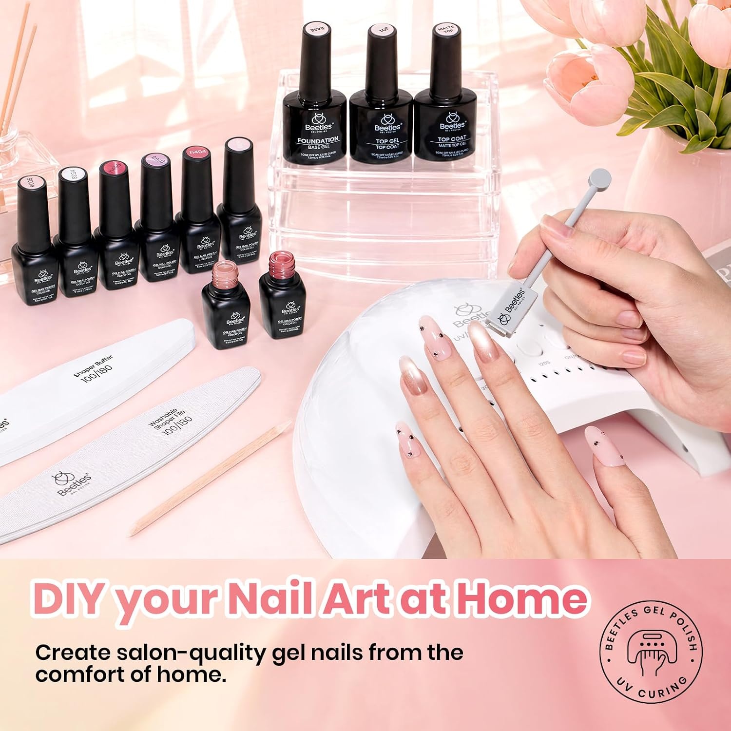 image:imageBeetles Gel Nail Polish Set 20 Colors Yellow Orange Burgundy Red Brown Black Green Gel Nail Polish Kit with Glossy Matte Gel Top Base Coat Soak Off Uv Manicure Gift for WomenBlush Canvas