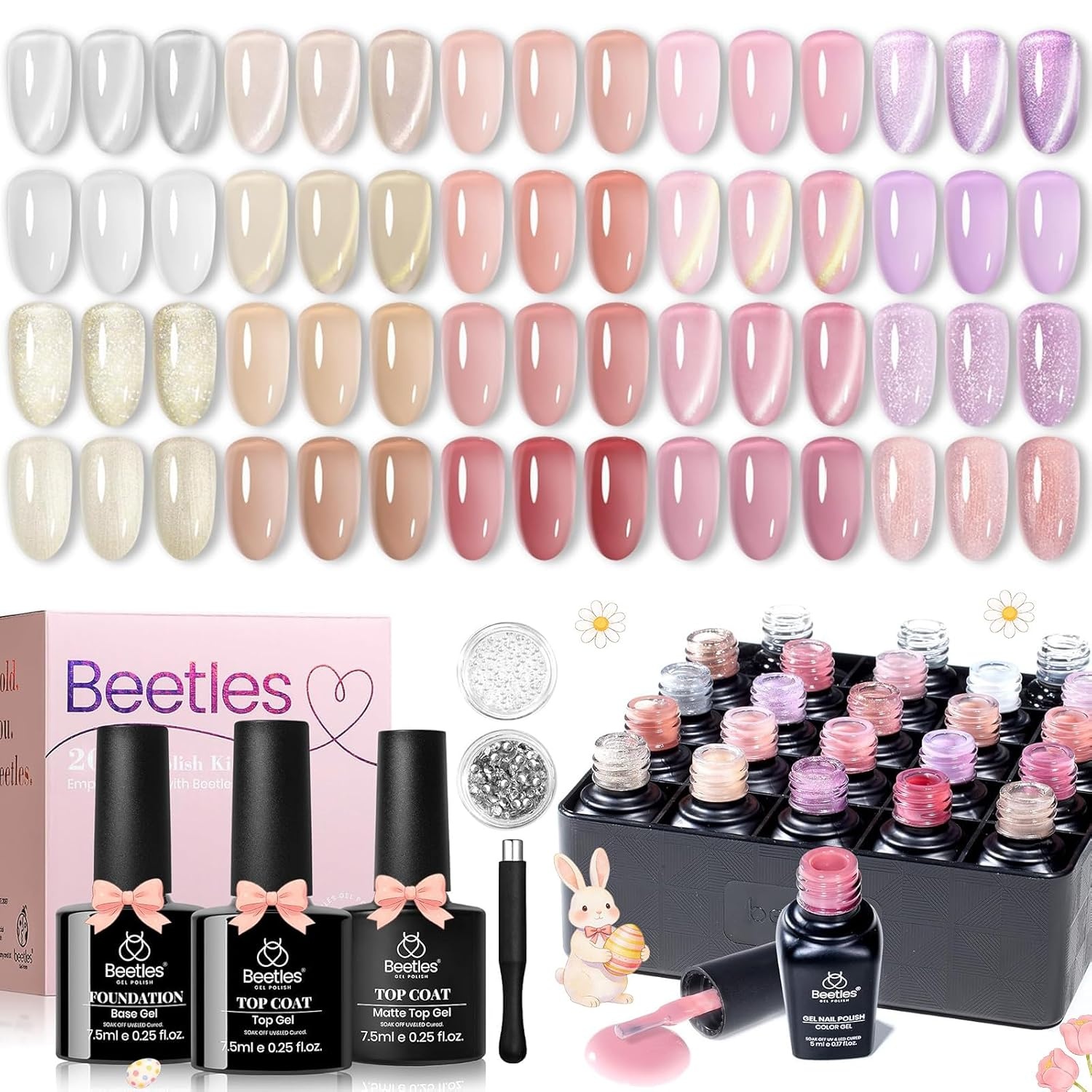 image:imageBeetles Gel Nail Polish Set 20 Colors Yellow Orange Burgundy Red Brown Black Green Gel Nail Polish Kit with Glossy Matte Gel Top Base Coat Soak Off Uv Manicure Gift for Women20 colors Glowy Grace