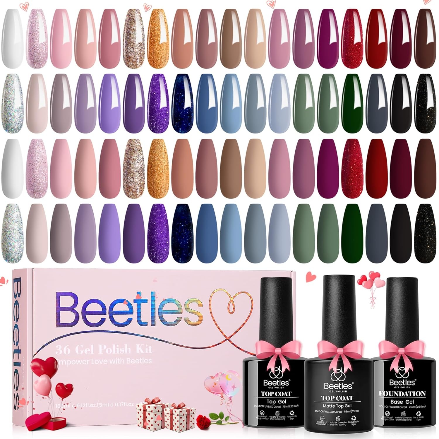 image:imageBeetles Gel Nail Polish Set 20 Colors Yellow Orange Burgundy Red Brown Black Green Gel Nail Polish Kit with Glossy Matte Gel Top Base Coat Soak Off Uv Manicure Gift for Women0 Neutral Elegance