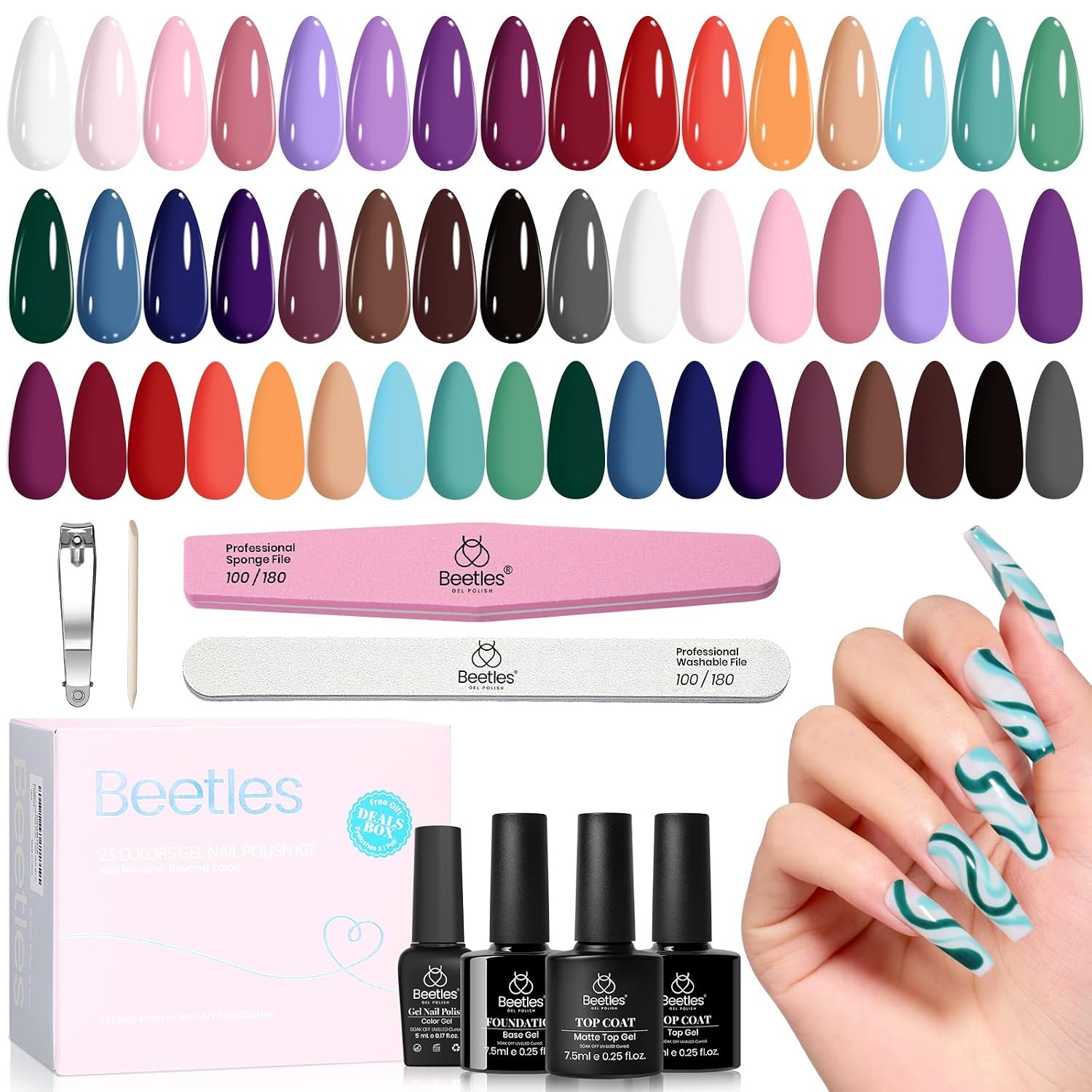 image:imageBeetles Gel Nail Polish Set 44 PCS Brown Nude Burgundy Gel Polish Nails Fairytale Town Collection with 4Pcs Base Glitter Matte Glossy Top Coat Soak off Uv Gel DIY ManicurePink