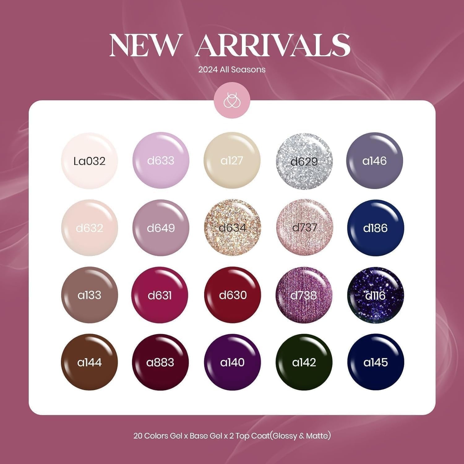 image:imageBeetles Gel Nail Polish Set 44 PCS Brown Nude Burgundy Gel Polish Nails Fairytale Town Collection with 4Pcs Base Glitter Matte Glossy Top Coat Soak off Uv Gel DIY Manicure00 20 Colors Sophisticated Charm