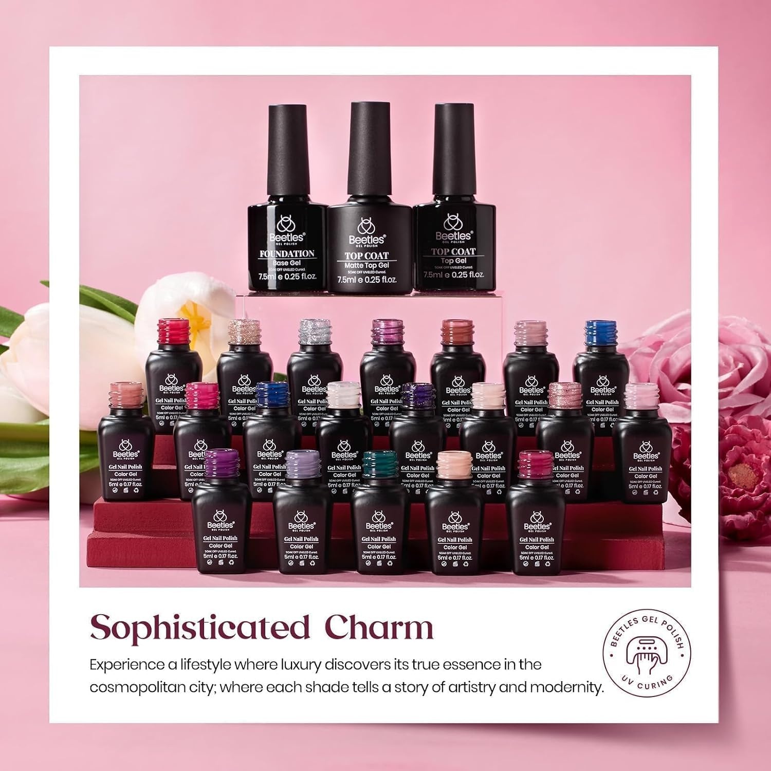 image:imageBeetles Gel Nail Polish Set 44 PCS Brown Nude Burgundy Gel Polish Nails Fairytale Town Collection with 4Pcs Base Glitter Matte Glossy Top Coat Soak off Uv Gel DIY Manicure00 20 Colors Sophisticated Charm