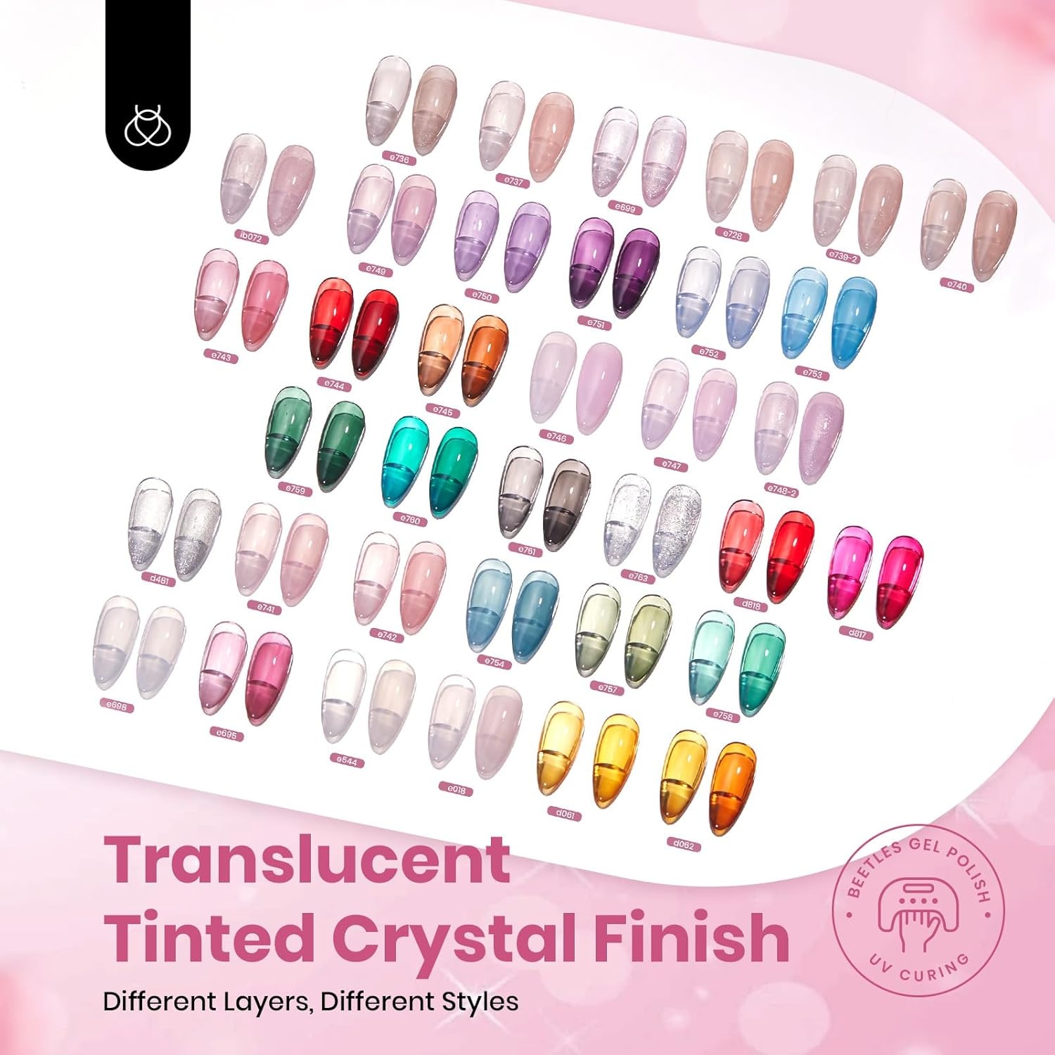 image:imageBeetles Gel Nail Polish Set 44 PCS Brown Nude Burgundy Gel Polish Nails Fairytale Town Collection with 4Pcs Base Glitter Matte Glossy Top Coat Soak off Uv Gel DIY Manicure000Crystal Ice