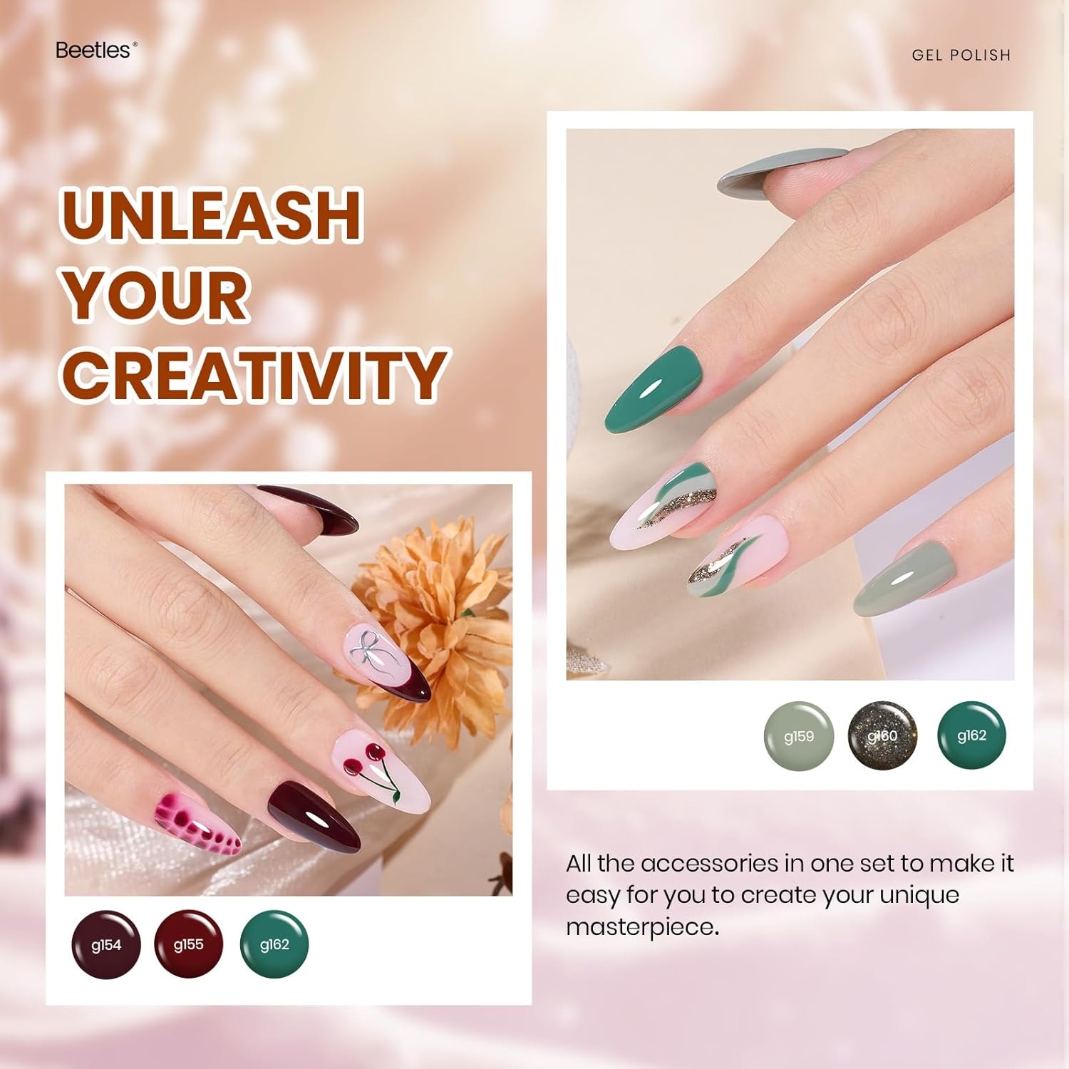 image:imageBeetles Gel Nail Polish Set 44 PCS Brown Nude Burgundy Gel Polish Nails Fairytale Town Collection with 4Pcs Base Glitter Matte Glossy Top Coat Soak off Uv Gel DIY Manicure00 Winter Sonata
