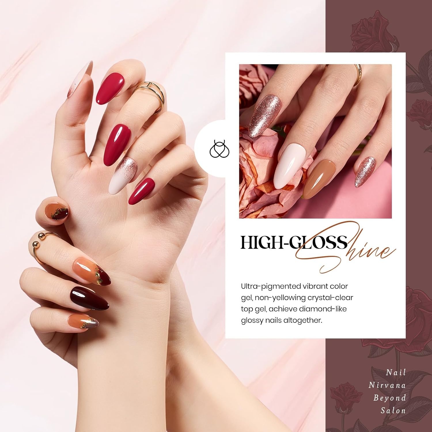 image:imageBeetles Gel Nail Polish Set 44 PCS Brown Nude Burgundy Gel Polish Nails Fairytale Town Collection with 4Pcs Base Glitter Matte Glossy Top Coat Soak off Uv Gel DIY Manicure00 20 Colors Verse of Roses