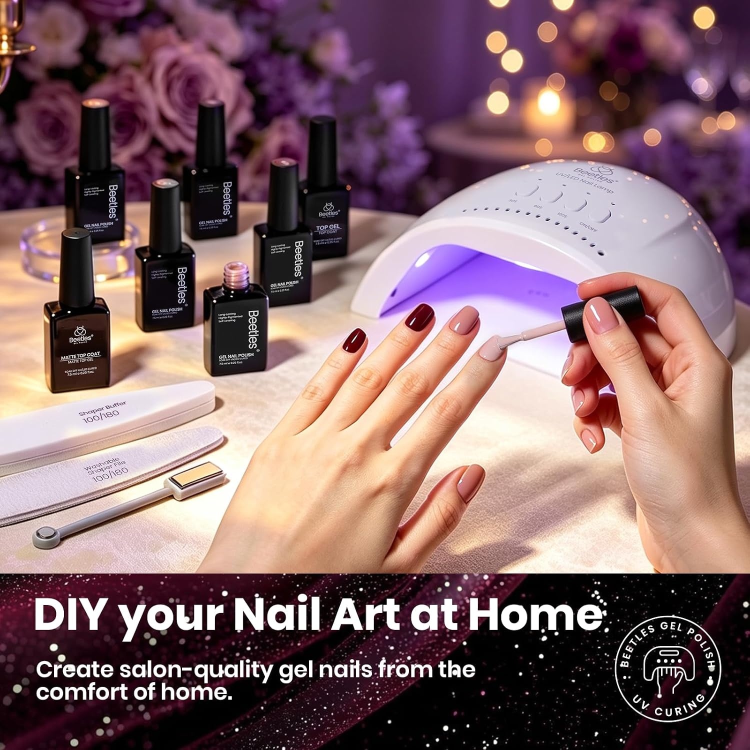 image:imageBeetles Gel Nail Polish Set 44 PCS Brown Nude Burgundy Gel Polish Nails Fairytale Town Collection with 4Pcs Base Glitter Matte Glossy Top Coat Soak off Uv Gel DIY ManicureSoire Queen