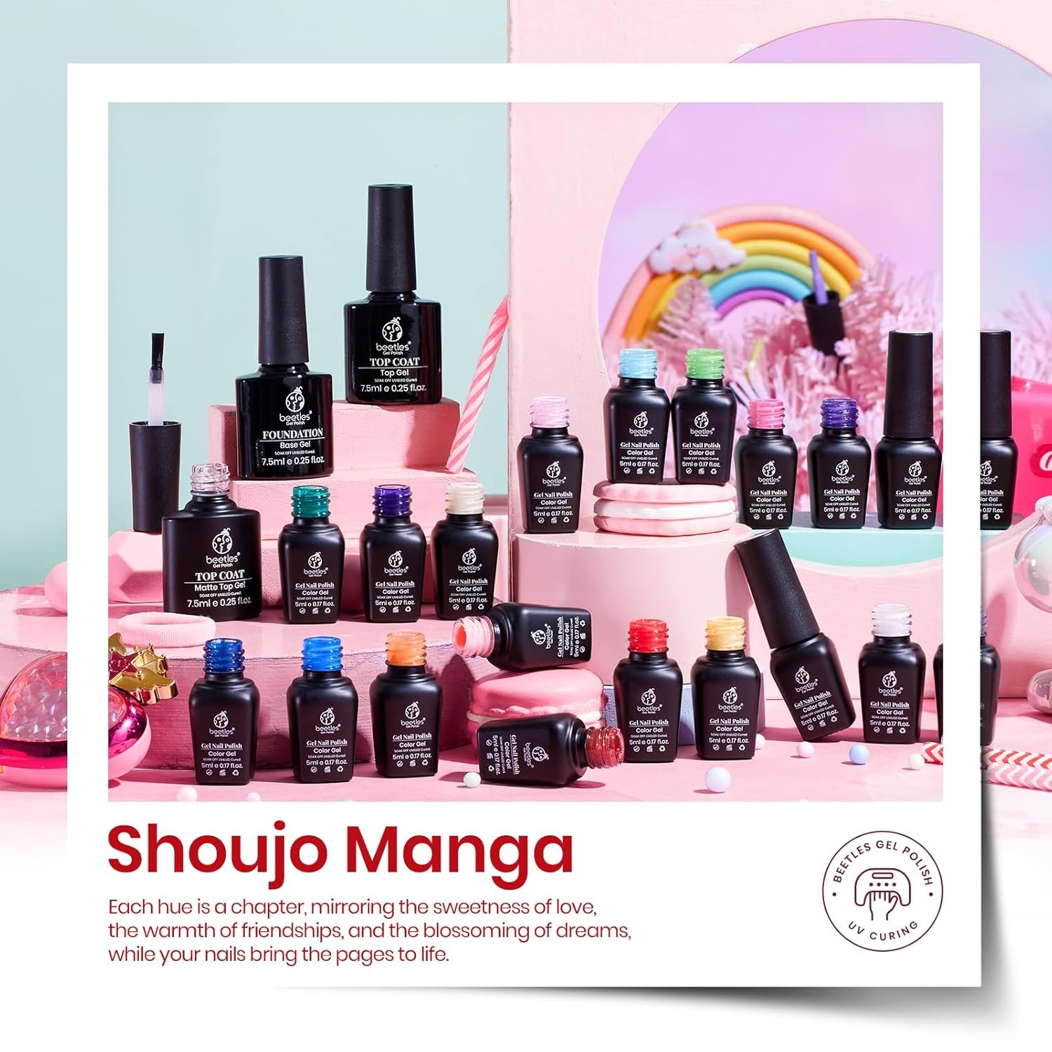 image:imageBeetles Gel Nail Polish Set 44 PCS Brown Nude Burgundy Gel Polish Nails Fairytale Town Collection with 4Pcs Base Glitter Matte Glossy Top Coat Soak off Uv Gel DIY Manicure23Pcs Shoujo Manga