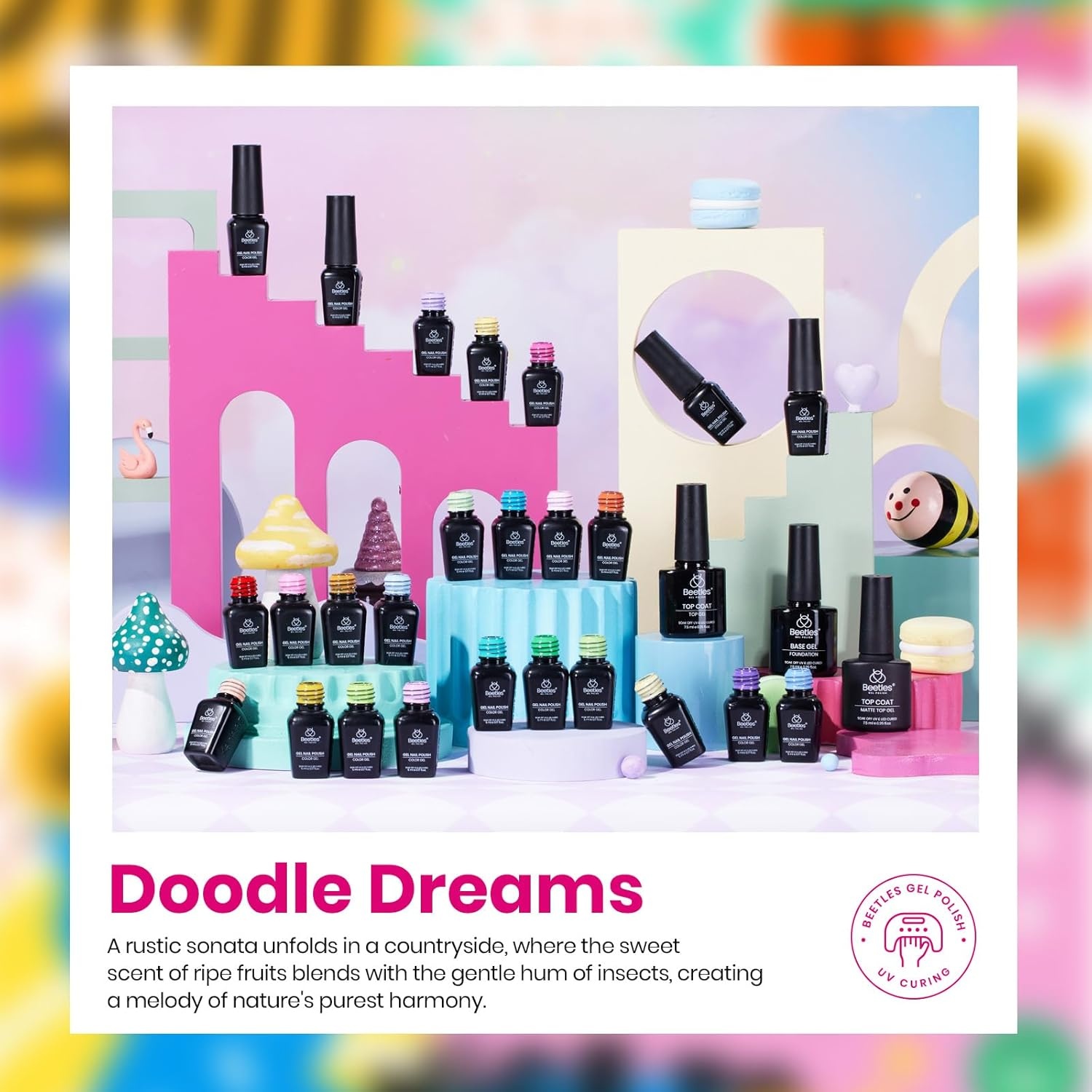image:imageBeetles Gel Nail Polish Set 44 PCS Brown Nude Burgundy Gel Polish Nails Fairytale Town Collection with 4Pcs Base Glitter Matte Glossy Top Coat Soak off Uv Gel DIY ManicureDoodle Dreams Pastel Gel