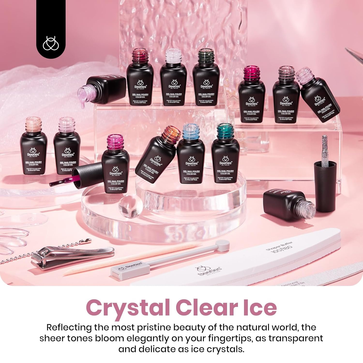 image:imageBeetles Gel Nail Polish Set 44 PCS Brown Nude Burgundy Gel Polish Nails Fairytale Town Collection with 4Pcs Base Glitter Matte Glossy Top Coat Soak off Uv Gel DIY Manicure000Crystal Ice