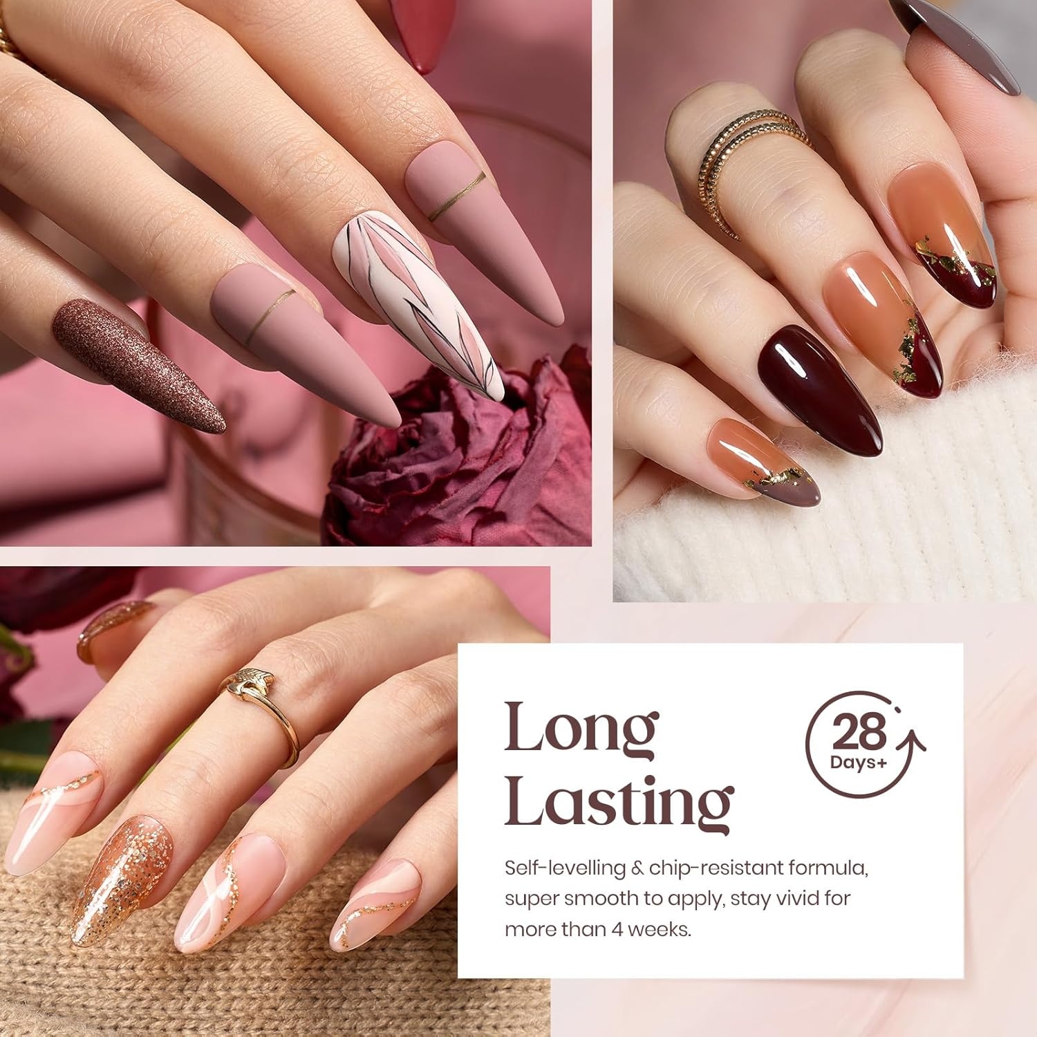 image:imageBeetles Gel Nail Polish Set 44 PCS Brown Nude Burgundy Gel Polish Nails Fairytale Town Collection with 4Pcs Base Glitter Matte Glossy Top Coat Soak off Uv Gel DIY Manicure00 20 Colors Verse of Roses