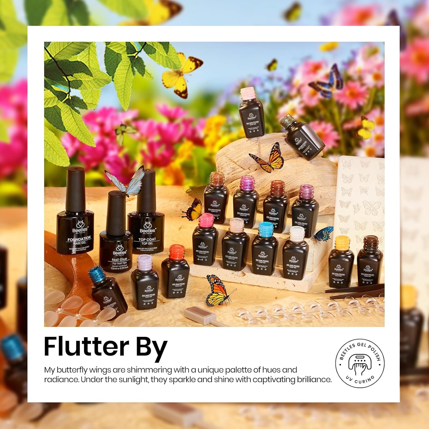 image:imageBeetles Gel Nail Polish Set 44 PCS Brown Nude Burgundy Gel Polish Nails Fairytale Town Collection with 4Pcs Base Glitter Matte Glossy Top Coat Soak off Uv Gel DIY ManicureFlutter By