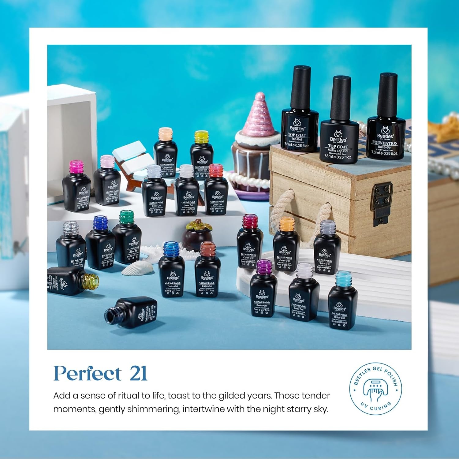 image:imageBeetles Gel Nail Polish Set 44 PCS Brown Nude Burgundy Gel Polish Nails Fairytale Town Collection with 4Pcs Base Glitter Matte Glossy Top Coat Soak off Uv Gel DIY Manicure20Pcs Neon Nude Orange