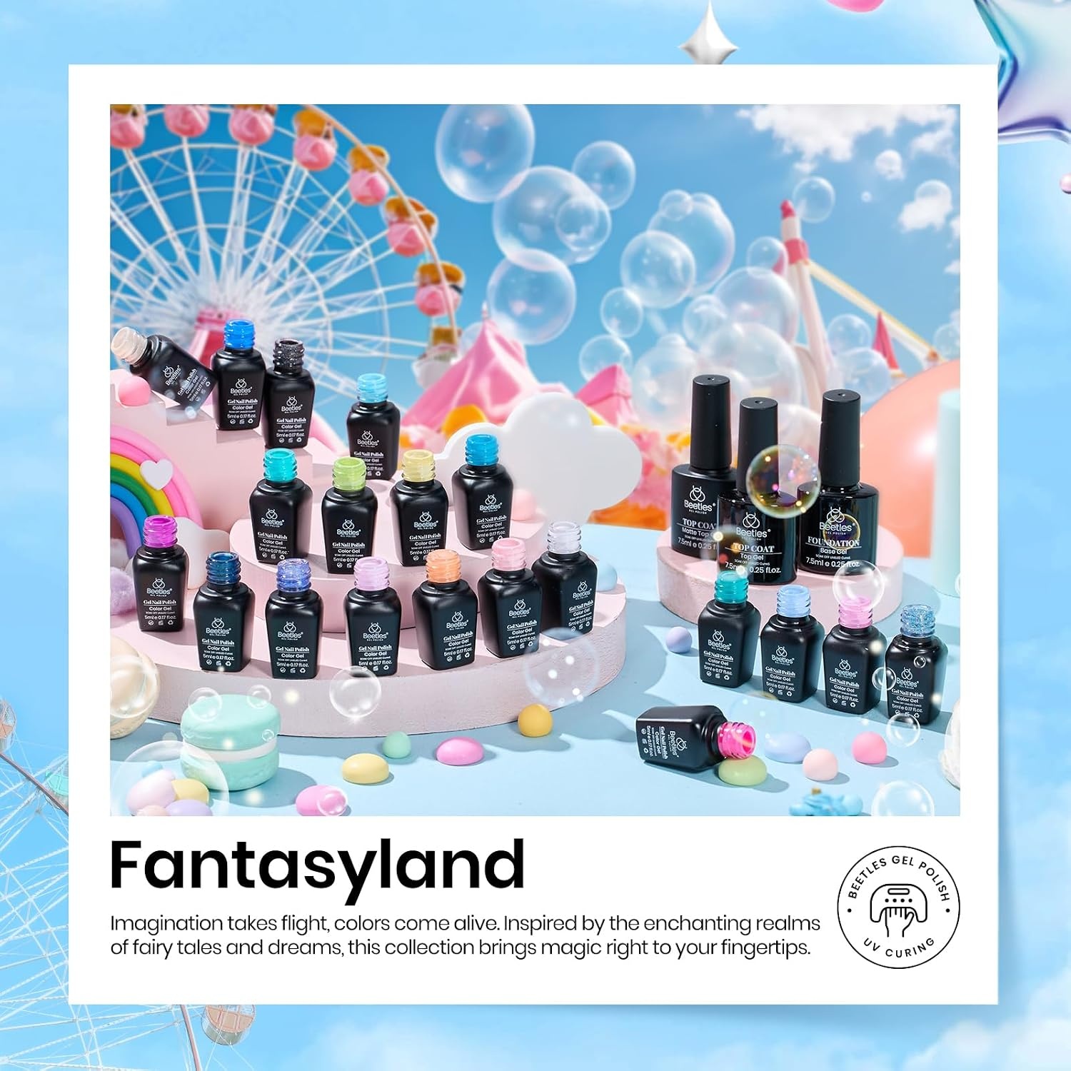 image:imageBeetles Gel Nail Polish Set 44 PCS Brown Nude Burgundy Gel Polish Nails Fairytale Town Collection with 4Pcs Base Glitter Matte Glossy Top Coat Soak off Uv Gel DIY ManicureFantasyland Collection