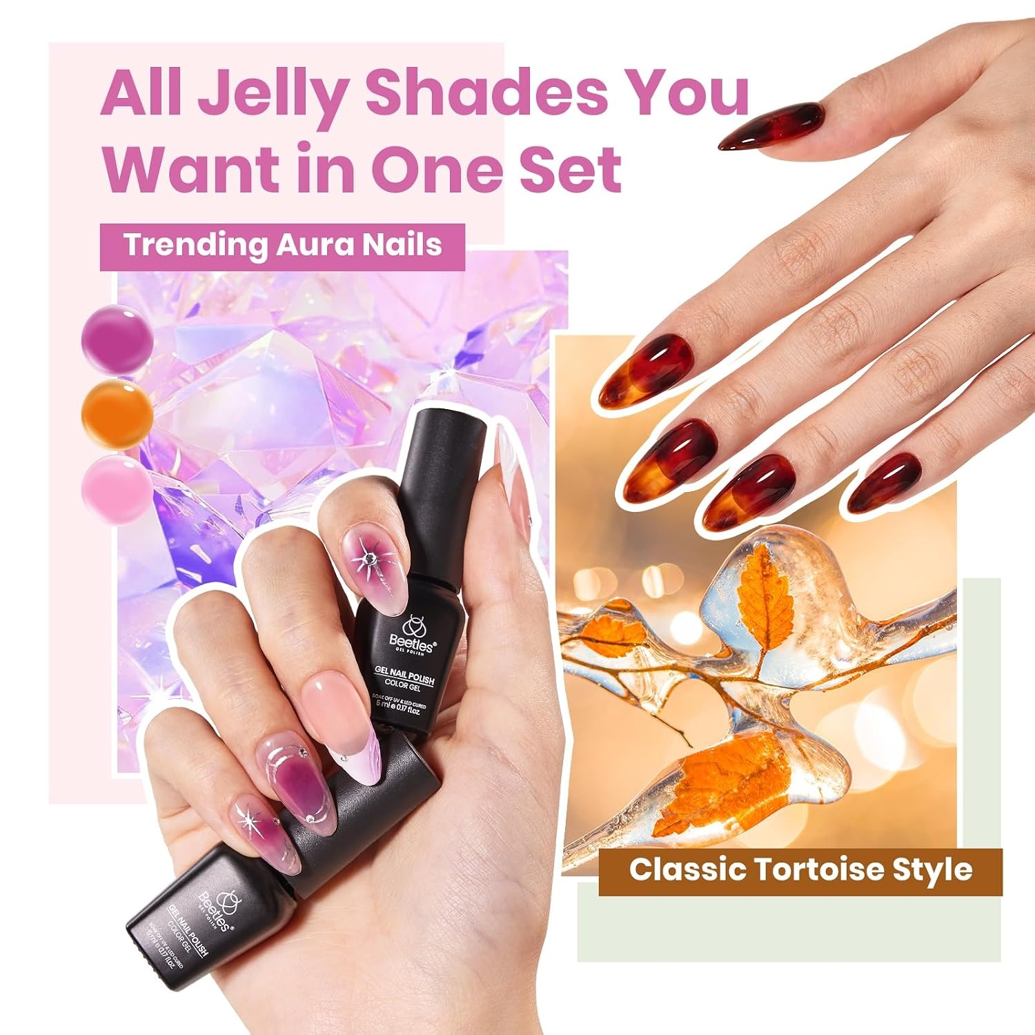 image:imageBeetles Gel Nail Polish Set 44 PCS Brown Nude Burgundy Gel Polish Nails Fairytale Town Collection with 4Pcs Base Glitter Matte Glossy Top Coat Soak off Uv Gel DIY Manicure000Crystal Ice