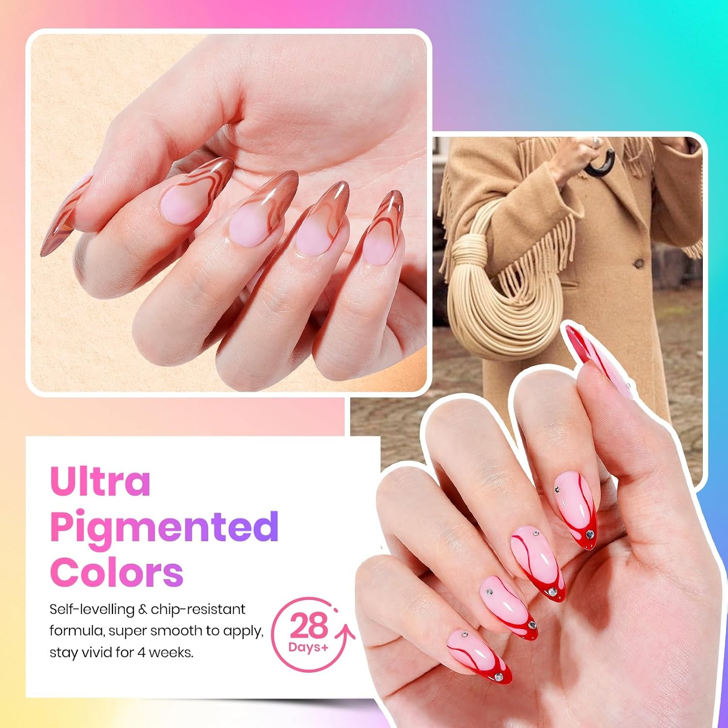 image:imageBeetles Gel Nail Polish Set 44 PCS Brown Nude Burgundy Gel Polish Nails Fairytale Town Collection with 4Pcs Base Glitter Matte Glossy Top Coat Soak off Uv Gel DIY ManicurePink