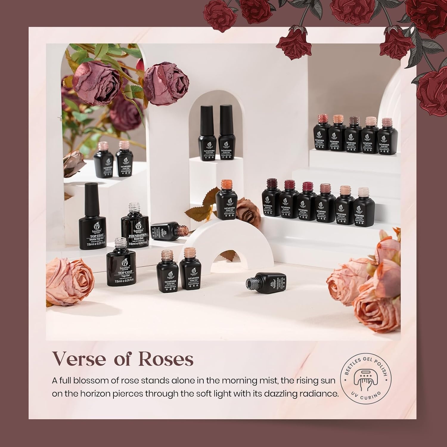 image:imageBeetles Gel Nail Polish Set 44 PCS Brown Nude Burgundy Gel Polish Nails Fairytale Town Collection with 4Pcs Base Glitter Matte Glossy Top Coat Soak off Uv Gel DIY Manicure00 20 Colors Verse of Roses