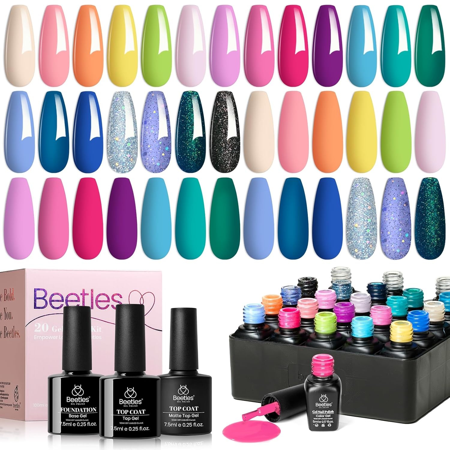 image:imageBeetles Gel Nail Polish Set 44 PCS Brown Nude Burgundy Gel Polish Nails Fairytale Town Collection with 4Pcs Base Glitter Matte Glossy Top Coat Soak off Uv Gel DIY ManicureFantasyland Collection