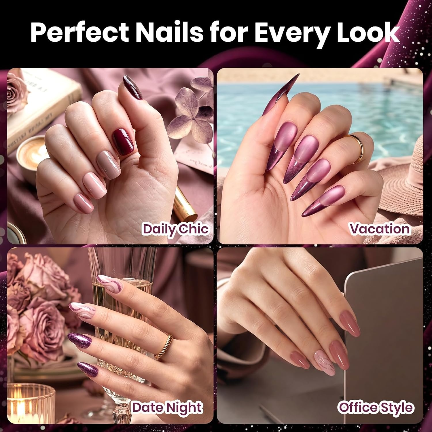 image:imageBeetles Gel Nail Polish Set 44 PCS Brown Nude Burgundy Gel Polish Nails Fairytale Town Collection with 4Pcs Base Glitter Matte Glossy Top Coat Soak off Uv Gel DIY ManicureSoire Queen