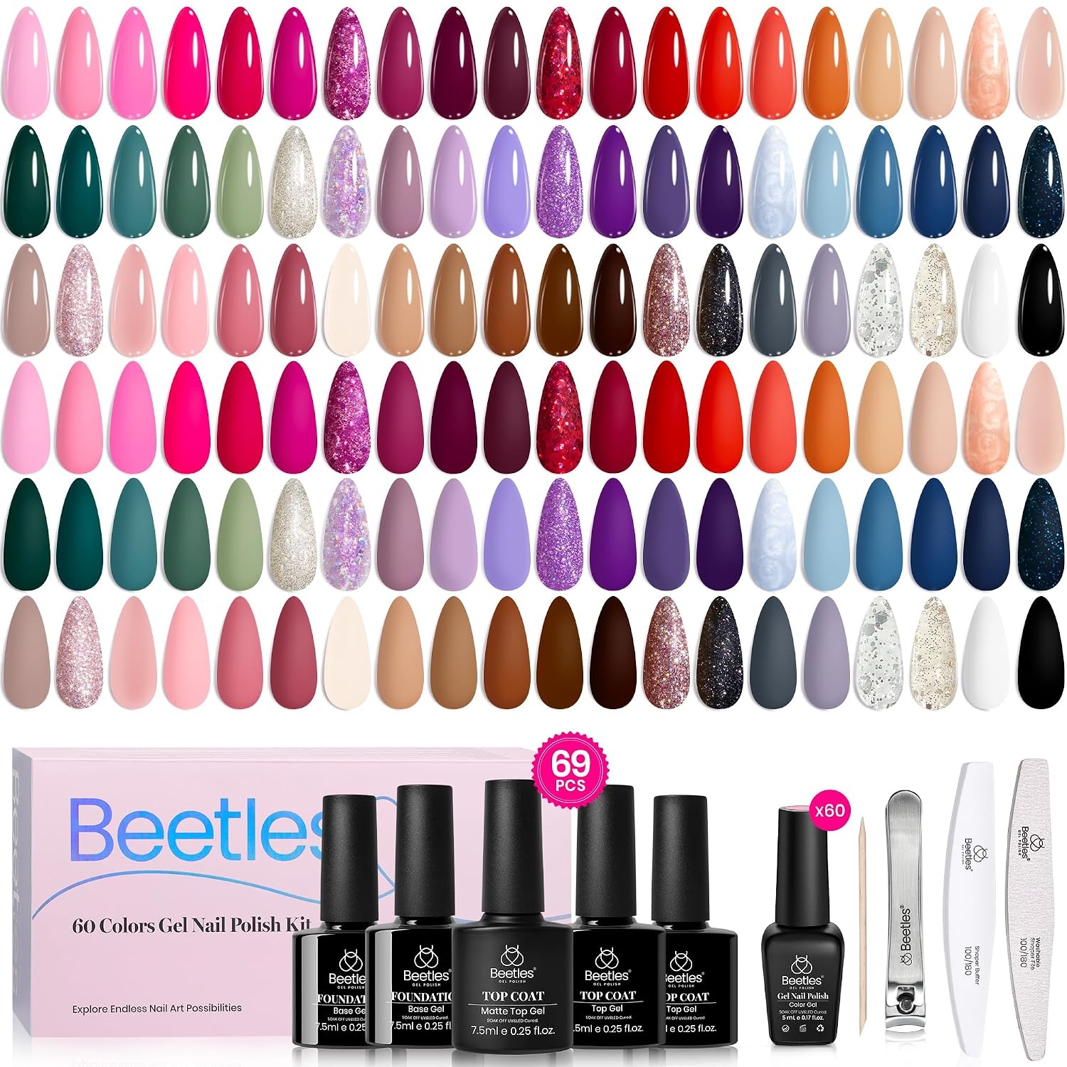 image:imageBeetles Gel Nail Polish Set 44 PCS Brown Nude Burgundy Gel Polish Nails Fairytale Town Collection with 4Pcs Base Glitter Matte Glossy Top Coat Soak off Uv Gel DIY Manicure0 Transcendent Allure