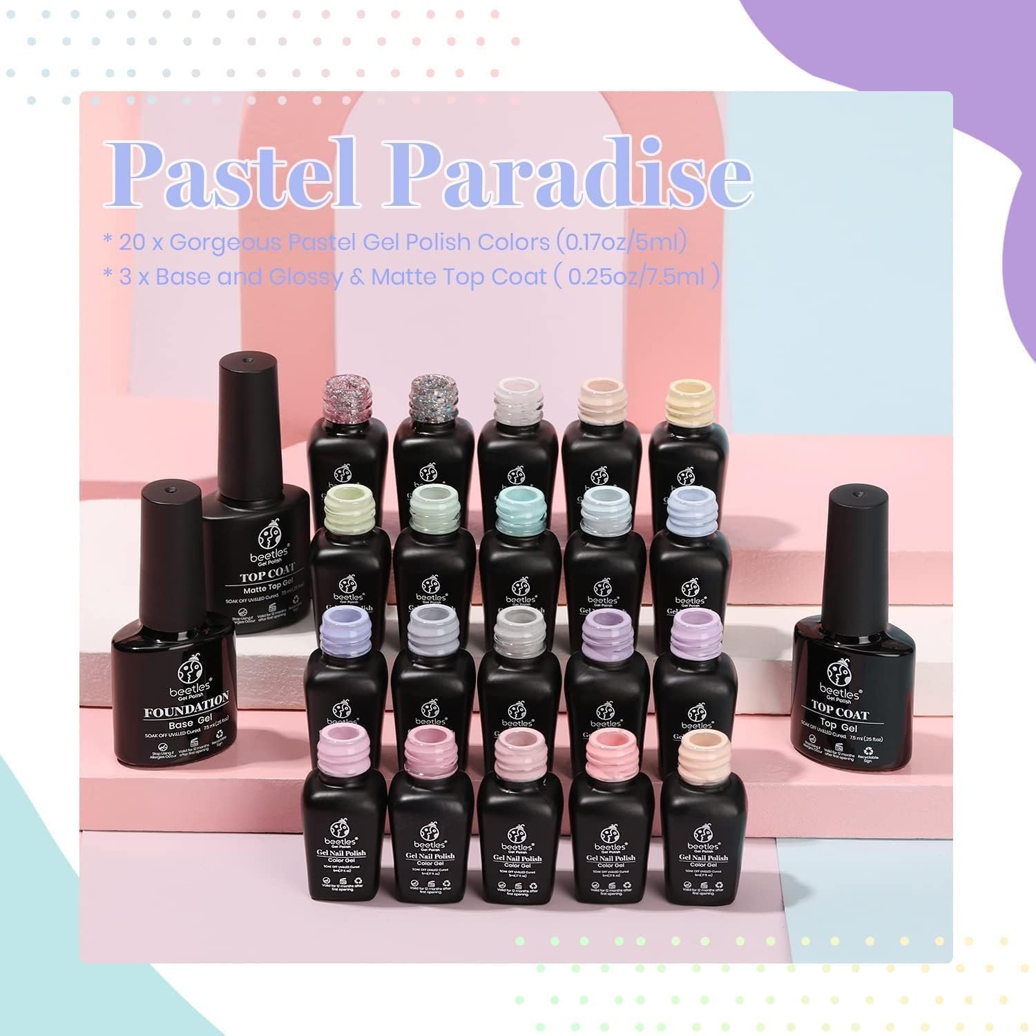 image:imageBeetles Gel Nail Polish Set 44 PCS Brown Nude Burgundy Gel Polish Nails Fairytale Town Collection with 4Pcs Base Glitter Matte Glossy Top Coat Soak off Uv Gel DIY ManicurePastel Paradise 20 Colors