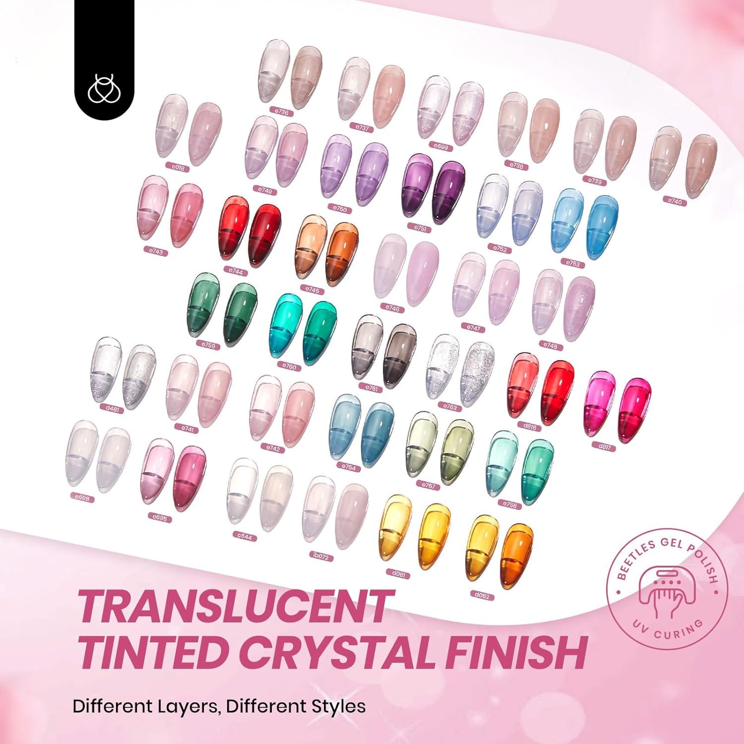 image:imageBeetles Gel Nail Polish Set 44 PCS Brown Nude Burgundy Gel Polish Nails Fairytale Town Collection with 4Pcs Base Glitter Matte Glossy Top Coat Soak off Uv Gel DIY Manicure000Crystal Ice