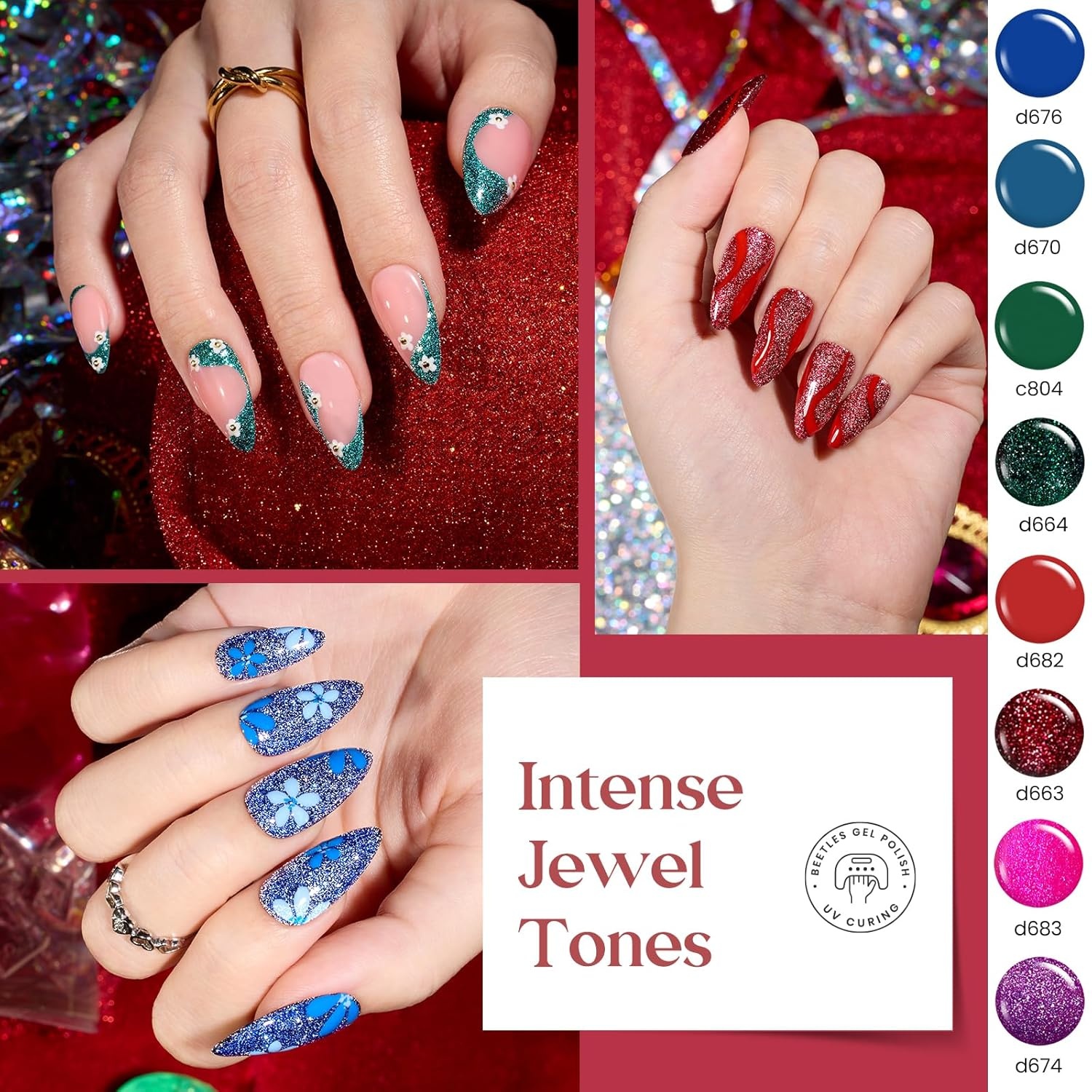image:imageBeetles Gel Nail Polish Set 36 Colors Gel Polish Set Sparkle Red Pink Glitter Black Nail Kit Free Journey Collection with 3Pcs Base Top Coat Soak off Uv Gel Polish Manicure Kit50 Colors Set
