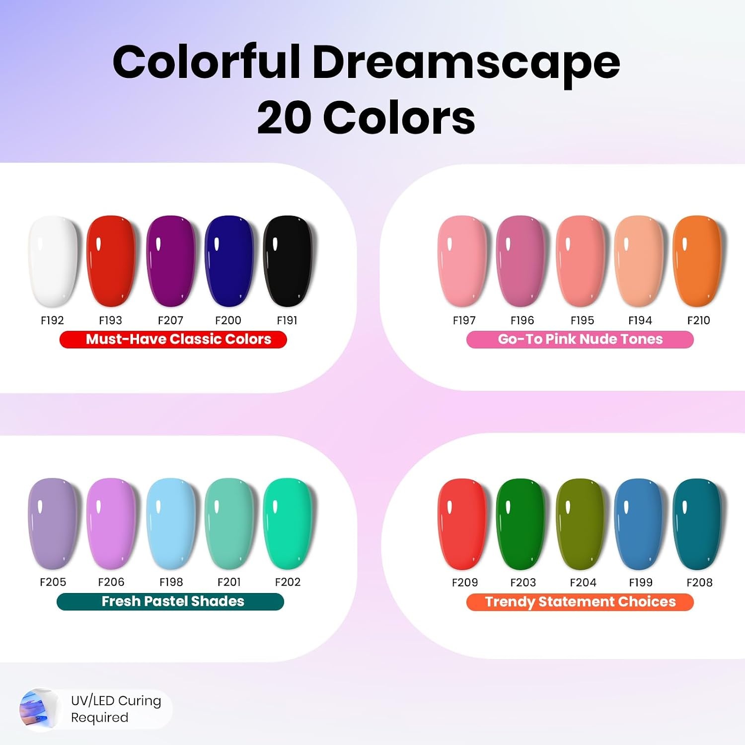 image:imageBeetles Gel Nail Polish Set 36 Colors Gel Polish Set Sparkle Red Pink Glitter Black Nail Kit Free Journey Collection with 3Pcs Base Top Coat Soak off Uv Gel Polish Manicure Kit0 20 Colors Colorful Dreamscape