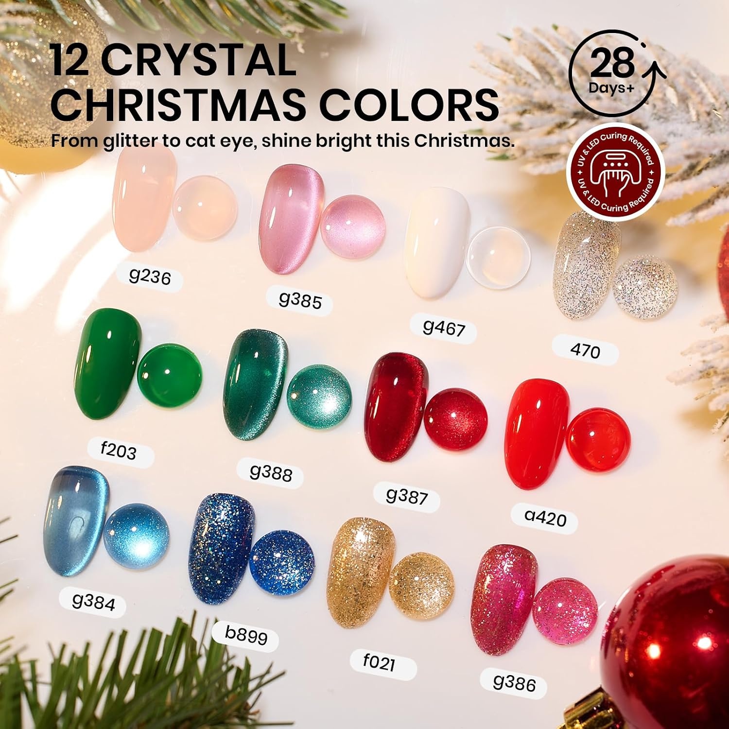 image:imageBeetles Gel Nail Polish Set 36 Colors Gel Polish Set Sparkle Red Pink Glitter Black Nail Kit Free Journey Collection with 3Pcs Base Top Coat Soak off Uv Gel Polish Manicure Kit0 Crystal Christmas