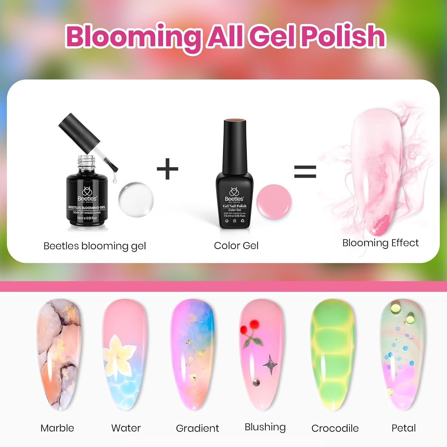 image:imageBeetles Gel Nail Polish Set 36 Colors Gel Polish Set Sparkle Red Pink Glitter Black Nail Kit Free Journey Collection with 3Pcs Base Top Coat Soak off Uv Gel Polish Manicure KitBlooming Dye