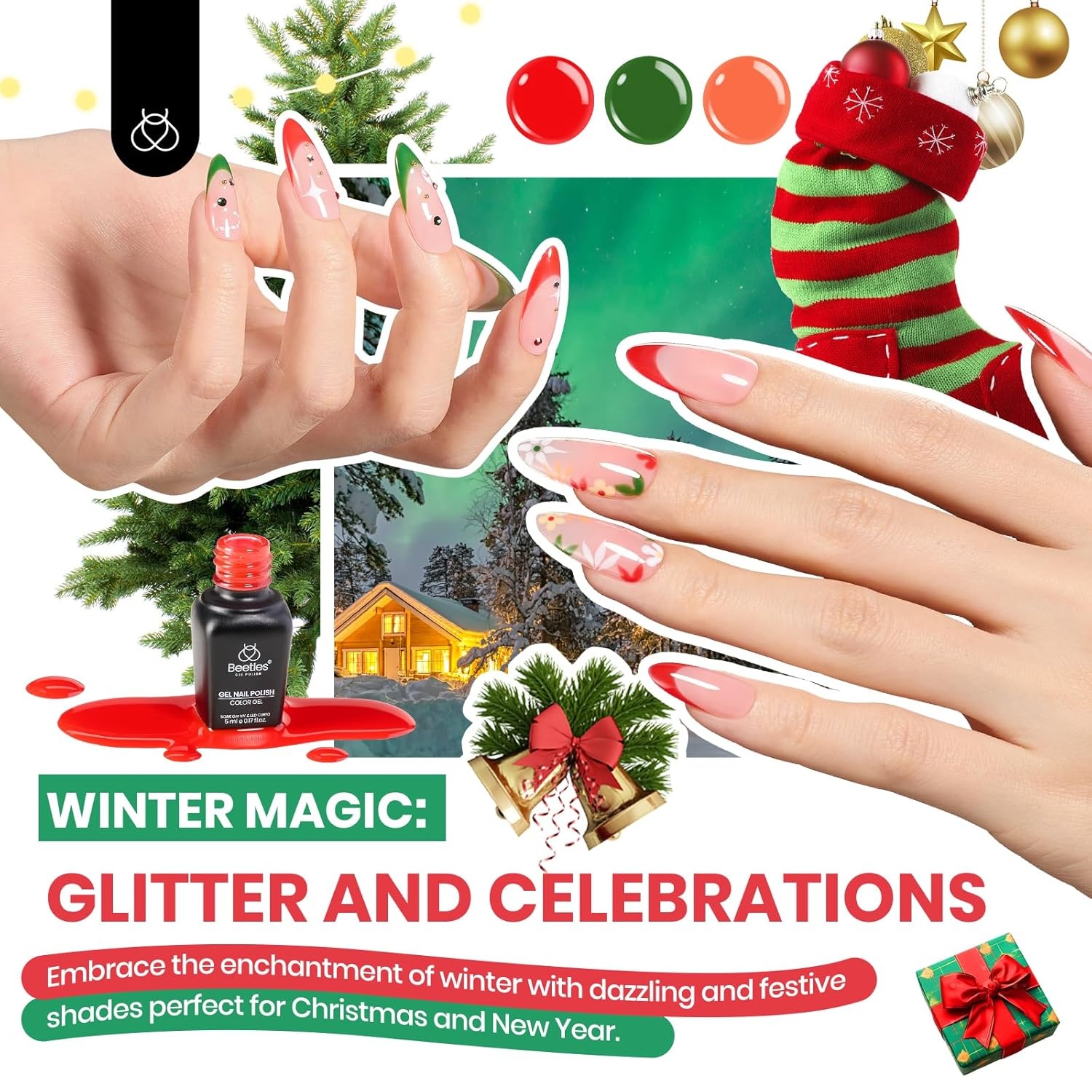 image:imageBeetles Gel Nail Polish Set 36 Colors Gel Polish Set Sparkle Red Pink Glitter Black Nail Kit Free Journey Collection with 3Pcs Base Top Coat Soak off Uv Gel Polish Manicure Kit00Seasonal Symphony