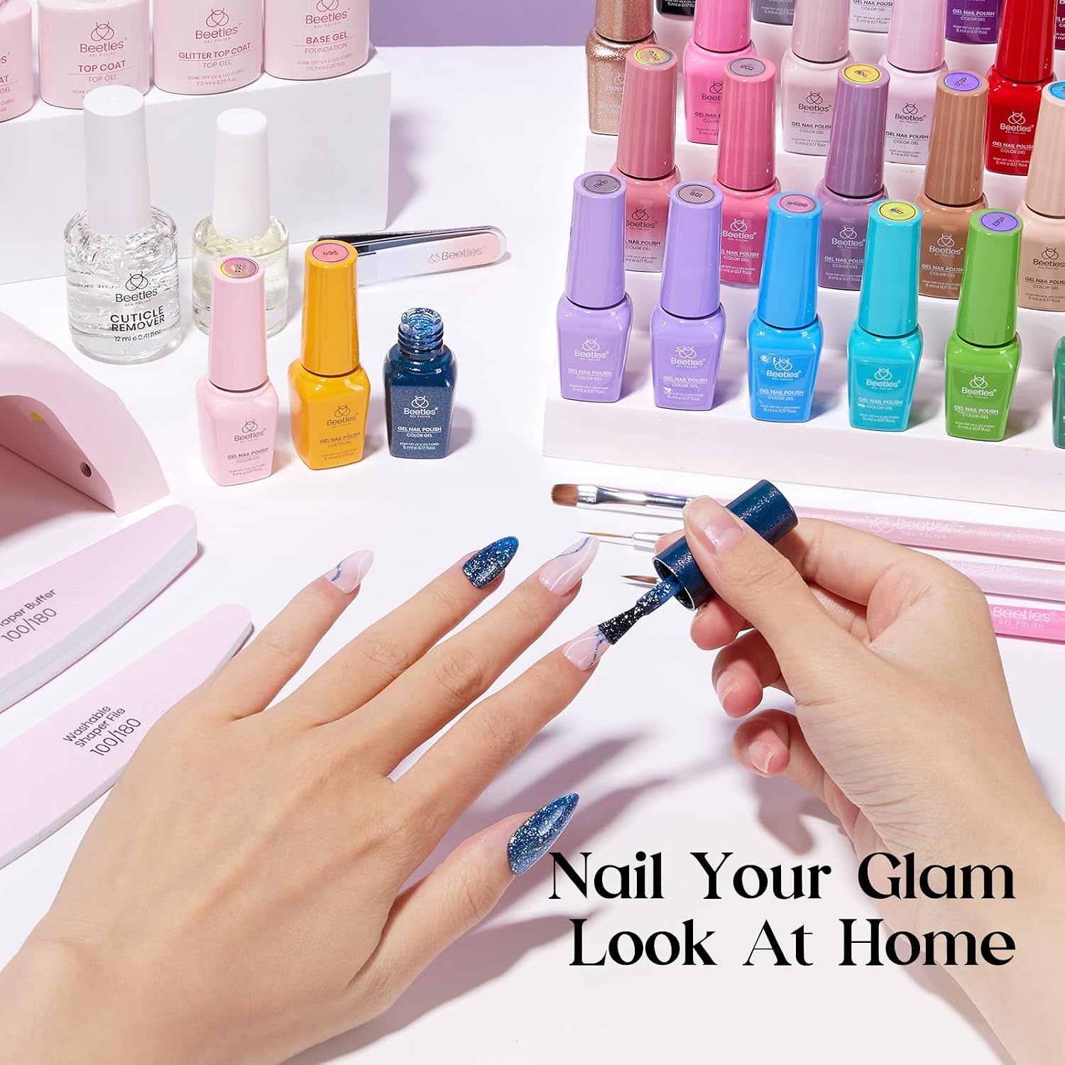 image:imageBeetles Gel Nail Polish Set 36 Colors Gel Polish Set Sparkle Red Pink Glitter Black Nail Kit Free Journey Collection with 3Pcs Base Top Coat Soak off Uv Gel Polish Manicure KitSeasonal Whispers
