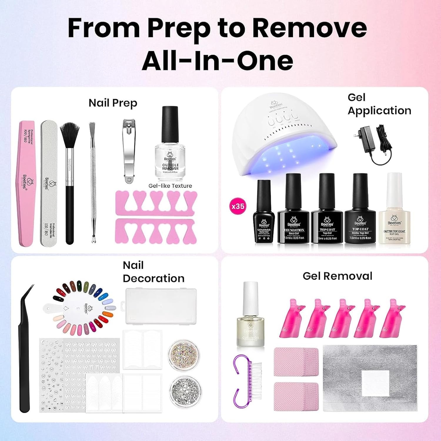image:imageBeetles Gel Nail Polish Set 36 Colors Gel Polish Set Sparkle Red Pink Glitter Black Nail Kit Free Journey Collection with 3Pcs Base Top Coat Soak off Uv Gel Polish Manicure KitOutfit Collection