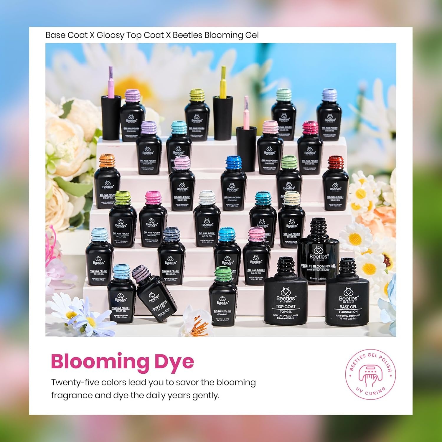 image:imageBeetles Gel Nail Polish Set 36 Colors Gel Polish Set Sparkle Red Pink Glitter Black Nail Kit Free Journey Collection with 3Pcs Base Top Coat Soak off Uv Gel Polish Manicure KitBlooming Dye