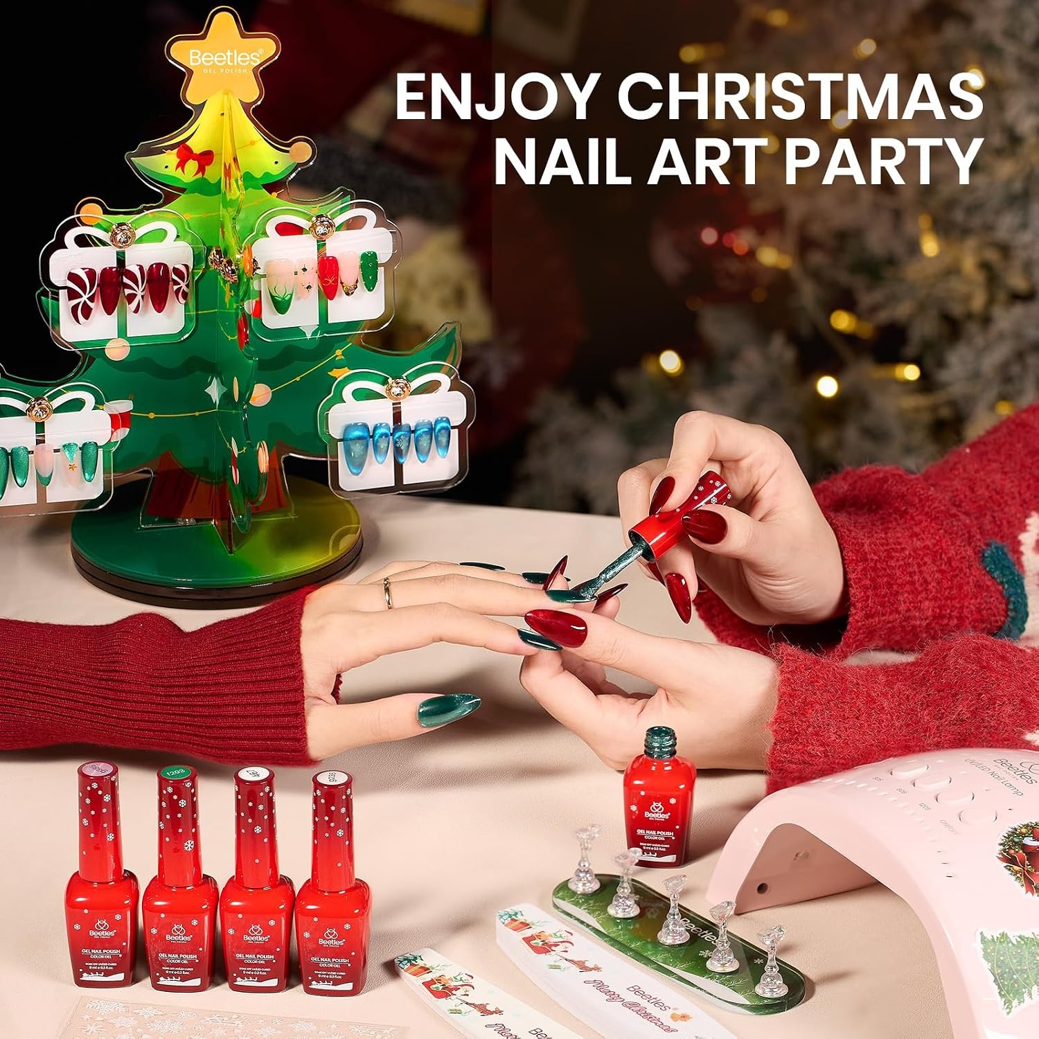 image:imageBeetles Gel Nail Polish Set 36 Colors Gel Polish Set Sparkle Red Pink Glitter Black Nail Kit Free Journey Collection with 3Pcs Base Top Coat Soak off Uv Gel Polish Manicure Kit0 Crystal Christmas
