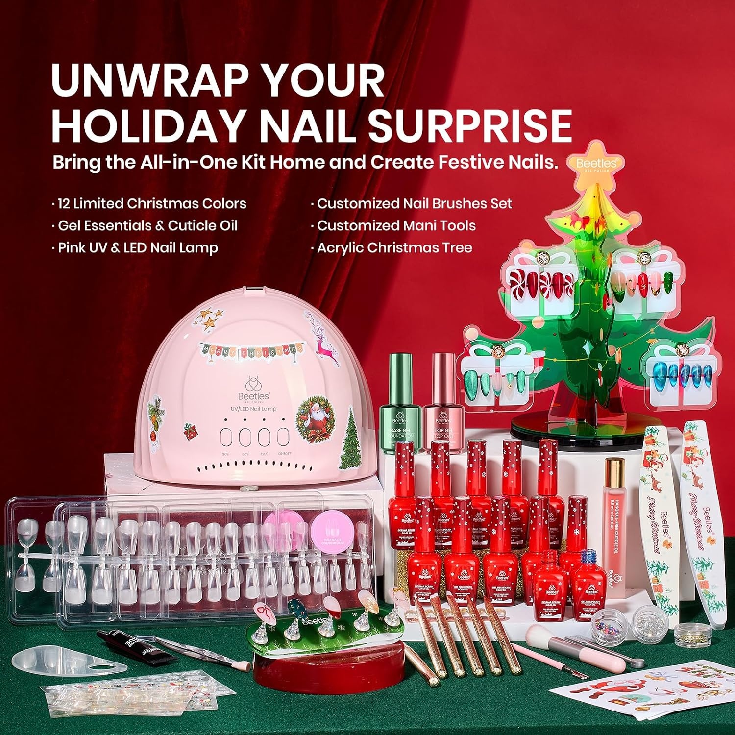 image:imageBeetles Gel Nail Polish Set 36 Colors Gel Polish Set Sparkle Red Pink Glitter Black Nail Kit Free Journey Collection with 3Pcs Base Top Coat Soak off Uv Gel Polish Manicure Kit0 Crystal Christmas