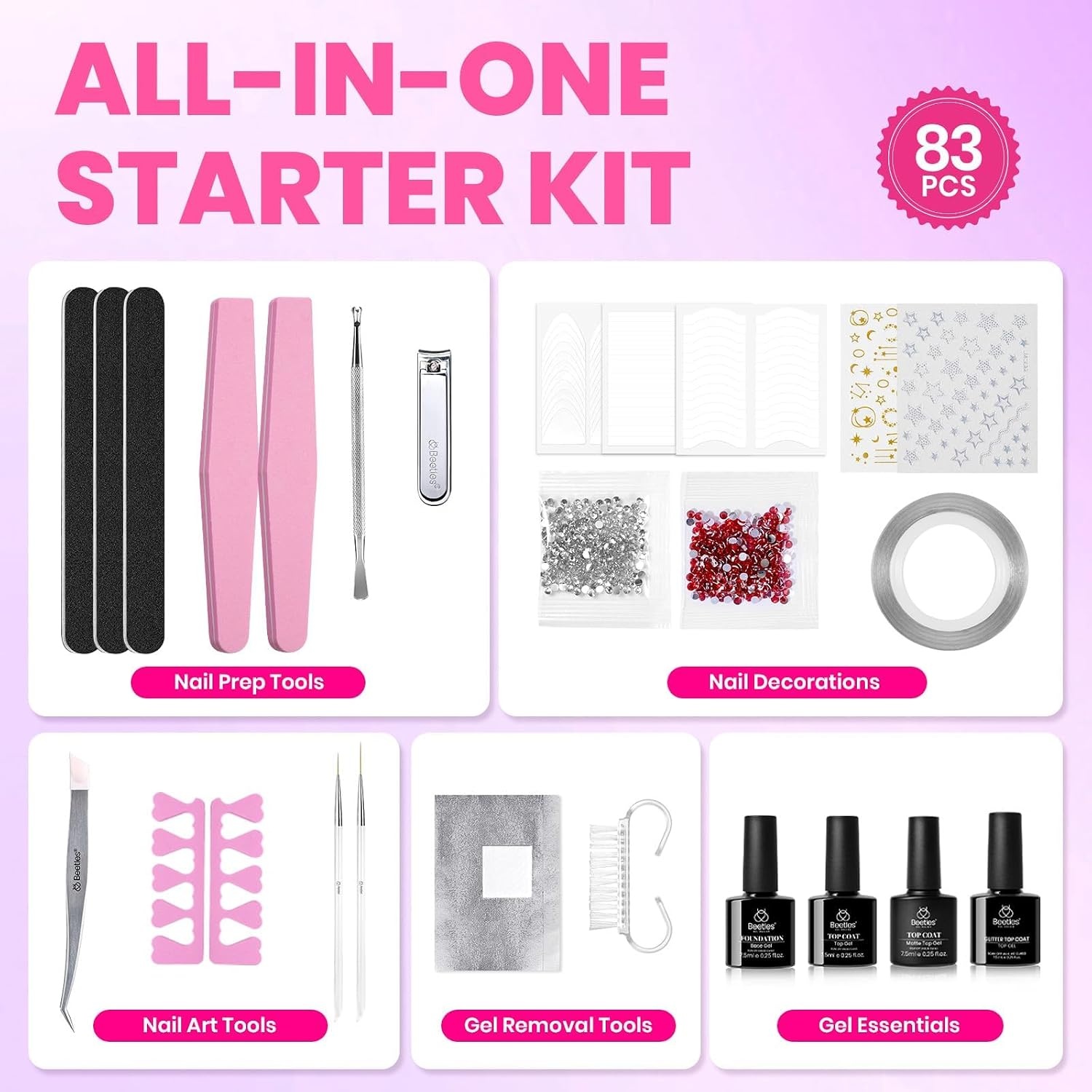 image:imageBeetles Gel Nail Polish Set 36 Colors Gel Polish Set Sparkle Red Pink Glitter Black Nail Kit Free Journey Collection with 3Pcs Base Top Coat Soak off Uv Gel Polish Manicure Kit1Color Enchantment Pro