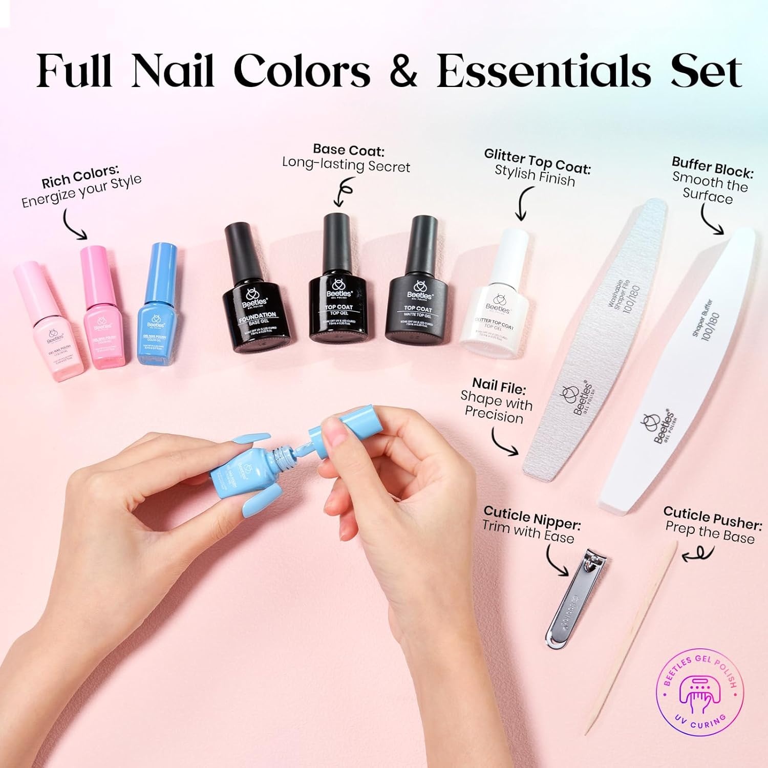 image:imageBeetles Gel Polish Set 39Pcs Red Burgundy Blue Green Nude Pink Purple Gel Nail Polish with Base Top Coat for Manicure Lovers DIY at Home UV LED Needed Gift for Women Enchanted JewelryColor Sonata