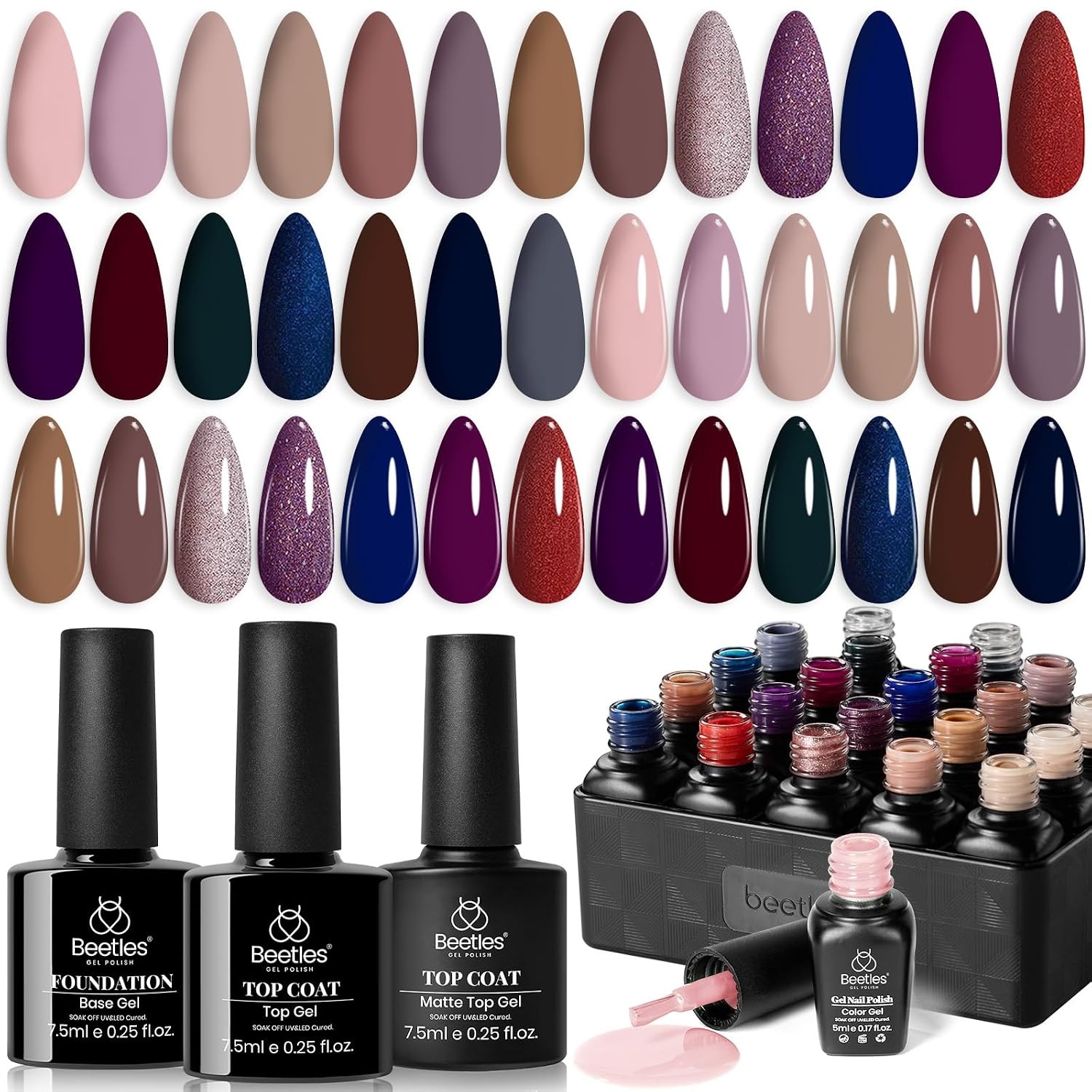 image:imageBeetles Gel Polish Set 39Pcs Red Burgundy Blue Green Nude Pink Purple Gel Nail Polish with Base Top Coat for Manicure Lovers DIY at Home UV LED Needed Gift for Women Enchanted JewelryManhattan