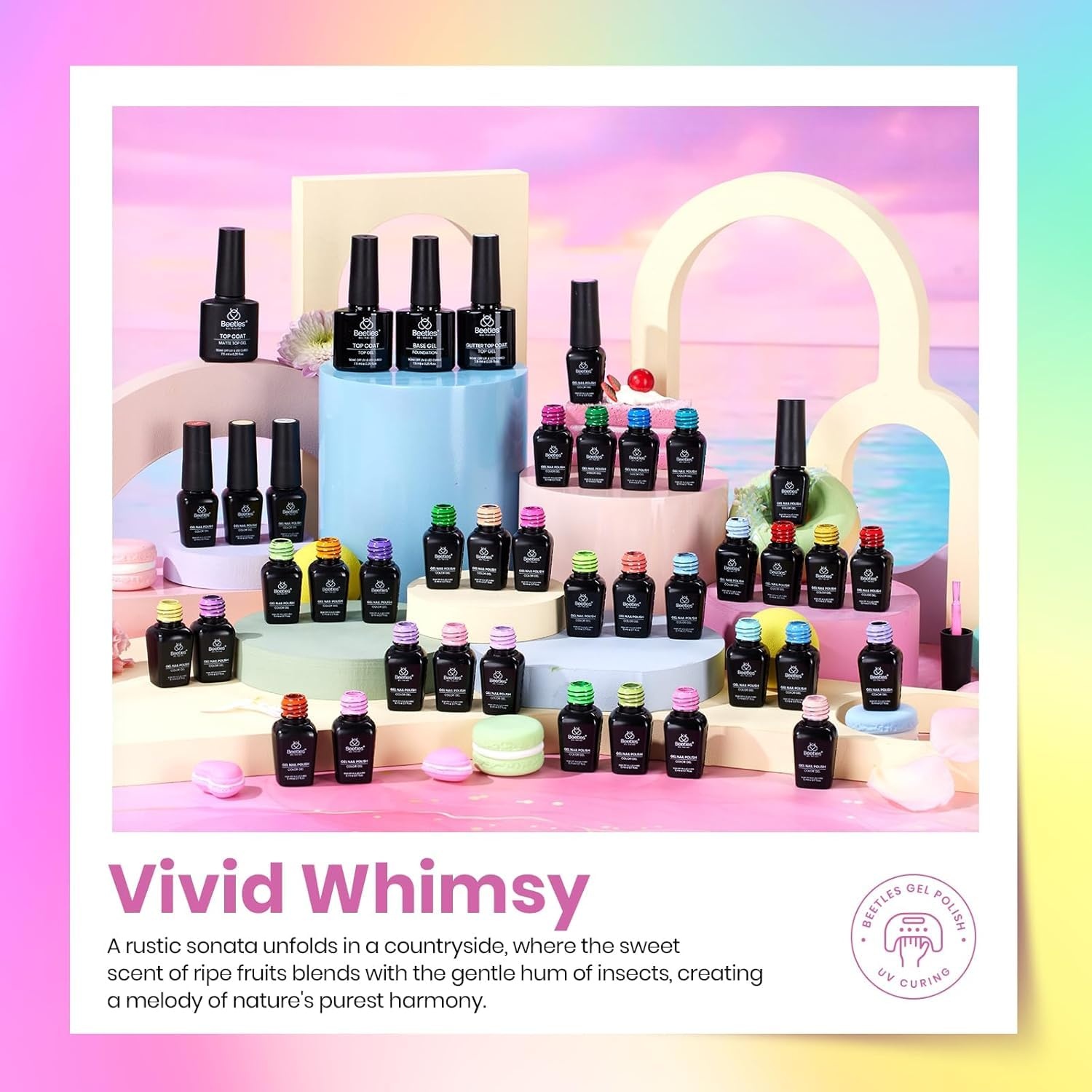 image:imageBeetles Gel Polish Set 39Pcs Red Burgundy Blue Green Nude Pink Purple Gel Nail Polish with Base Top Coat for Manicure Lovers DIY at Home UV LED Needed Gift for Women Enchanted JewelryVivid Whimsy