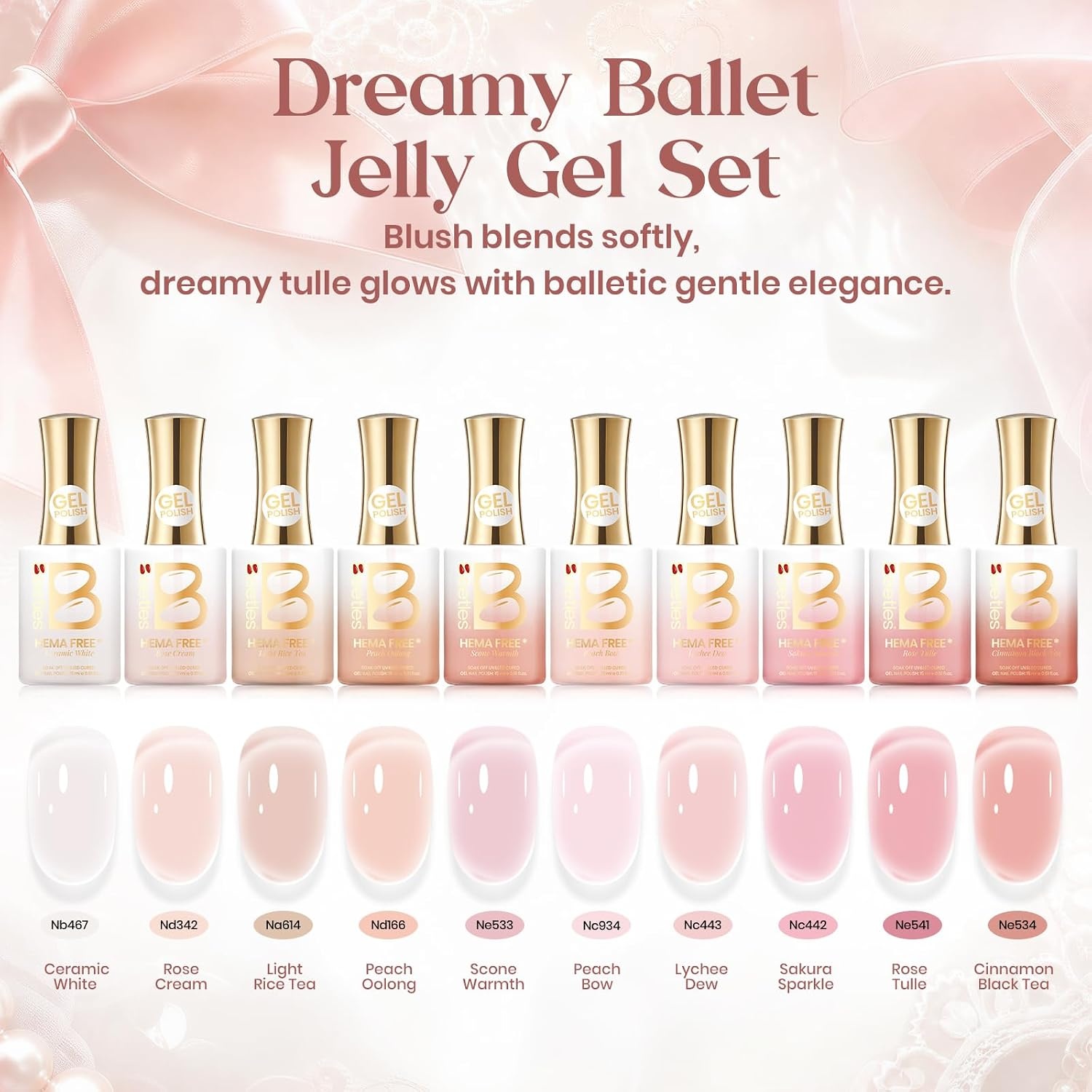 image:imageBeetles Gel Polish Set 39Pcs Red Burgundy Blue Green Nude Pink Purple Gel Nail Polish with Base Top Coat for Manicure Lovers DIY at Home UV LED Needed Gift for Women Enchanted JewelryDreamy Ballet
