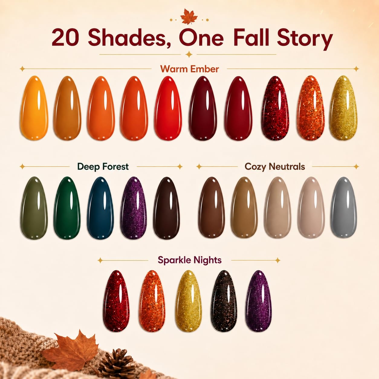 image:imageBeetles Gel Polish Set 39Pcs Red Burgundy Blue Green Nude Pink Purple Gel Nail Polish with Base Top Coat for Manicure Lovers DIY at Home UV LED Needed Gift for Women Enchanted JewelryCozy Campfire