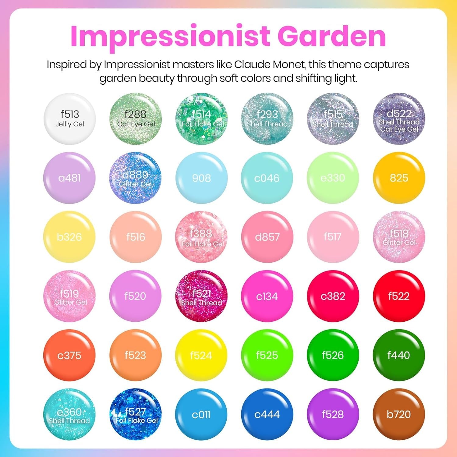 image:imageBeetles Gel Polish Set 39Pcs Red Burgundy Blue Green Nude Pink Purple Gel Nail Polish with Base Top Coat for Manicure Lovers DIY at Home UV LED Needed Gift for Women Enchanted JewelryImpressionist Garden