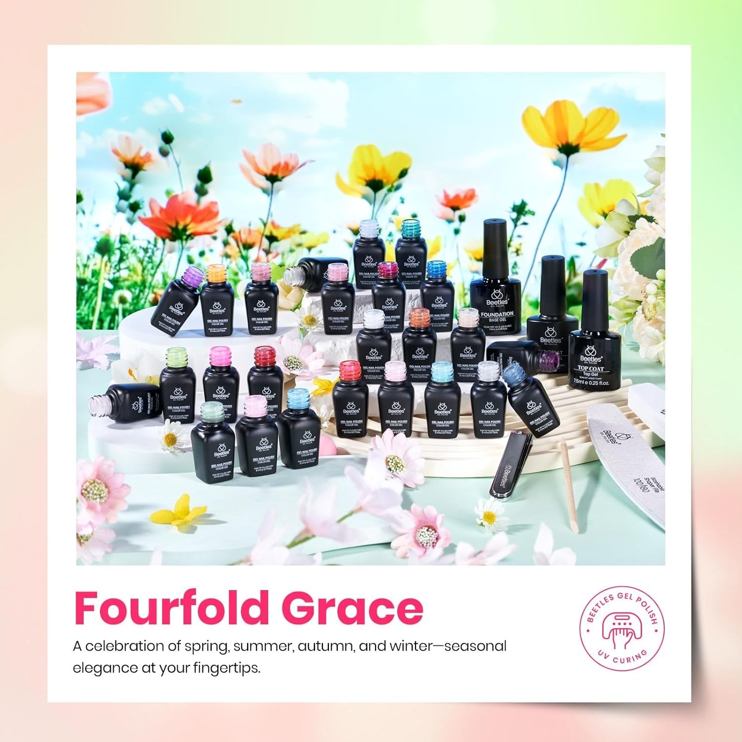 image:imageBeetles Gel Polish Set 39Pcs Red Burgundy Blue Green Nude Pink Purple Gel Nail Polish with Base Top Coat for Manicure Lovers DIY at Home UV LED Needed Gift for Women Enchanted JewelryFourfold Grace