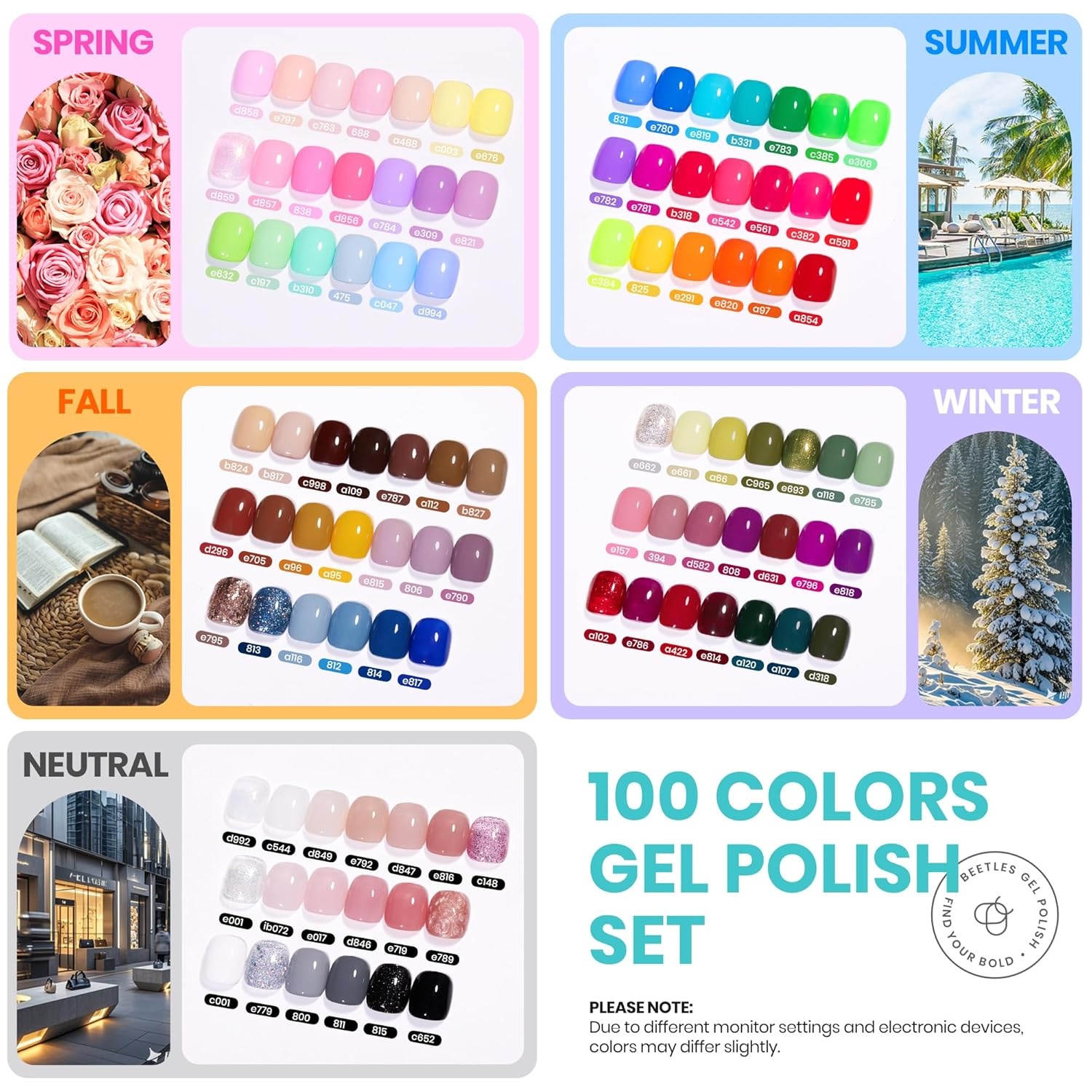 image:imageBeetles Gel Polish Set 39Pcs Red Burgundy Blue Green Nude Pink Purple Gel Nail Polish with Base Top Coat for Manicure Lovers DIY at Home UV LED Needed Gift for Women Enchanted JewelryChroma Dreams