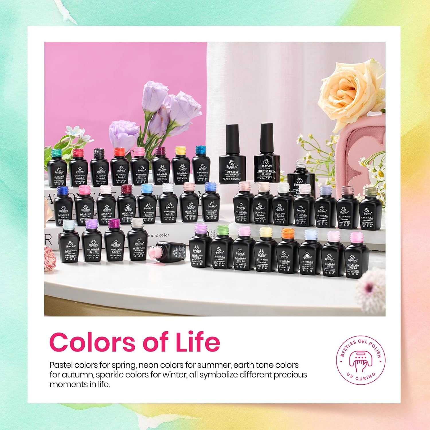 image:imageBeetles Gel Polish Set 39Pcs Red Burgundy Blue Green Nude Pink Purple Gel Nail Polish with Base Top Coat for Manicure Lovers DIY at Home UV LED Needed Gift for Women Enchanted JewelryColors of Life